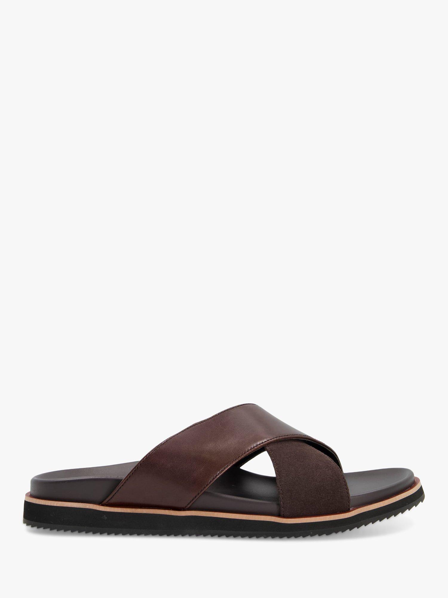 Product image 1 of 4, which shows Dune Itta Leather Crossover Strap Slider Sandals, Brown, EU40