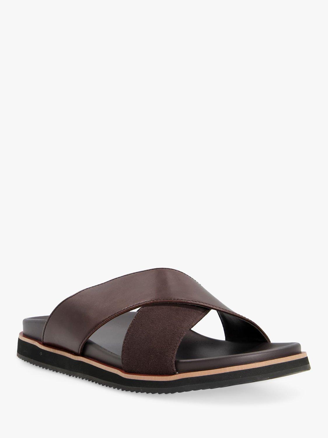 Product image 2 of 4, which shows Dune Itta Leather Crossover Strap Slider Sandals, Brown, EU40