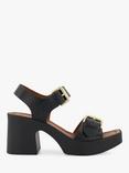 Dune Jenies Leather Buckle Platform Sandals, Black-leather