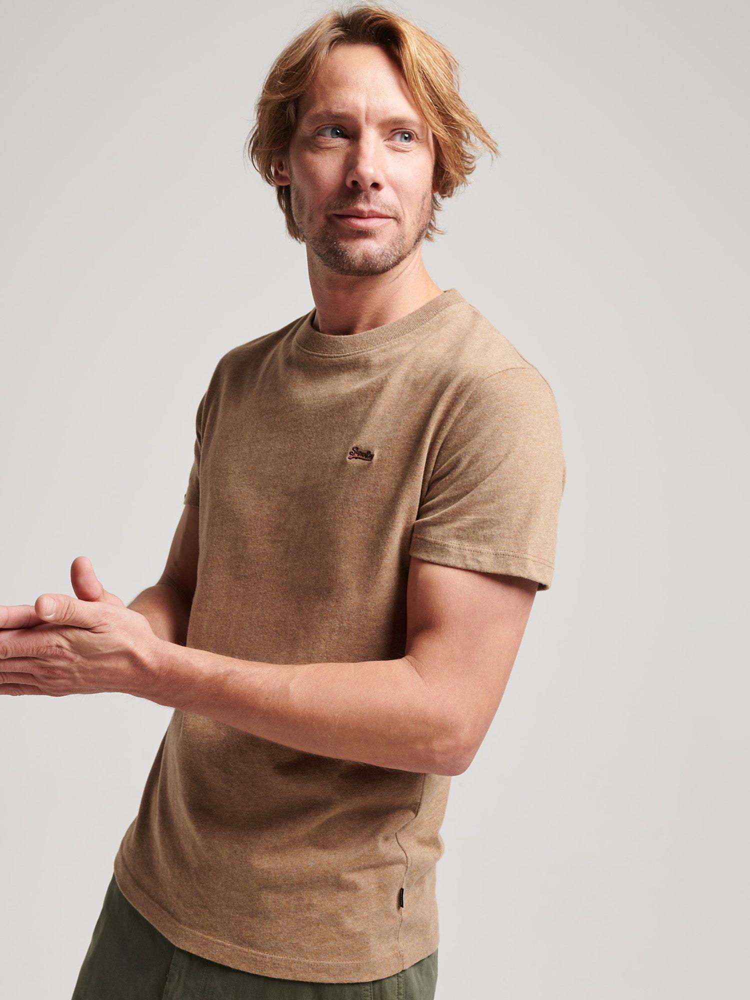 Superdry Organic Cotton Essential Micro Logo T-Shirt, Buck Tan Marl
