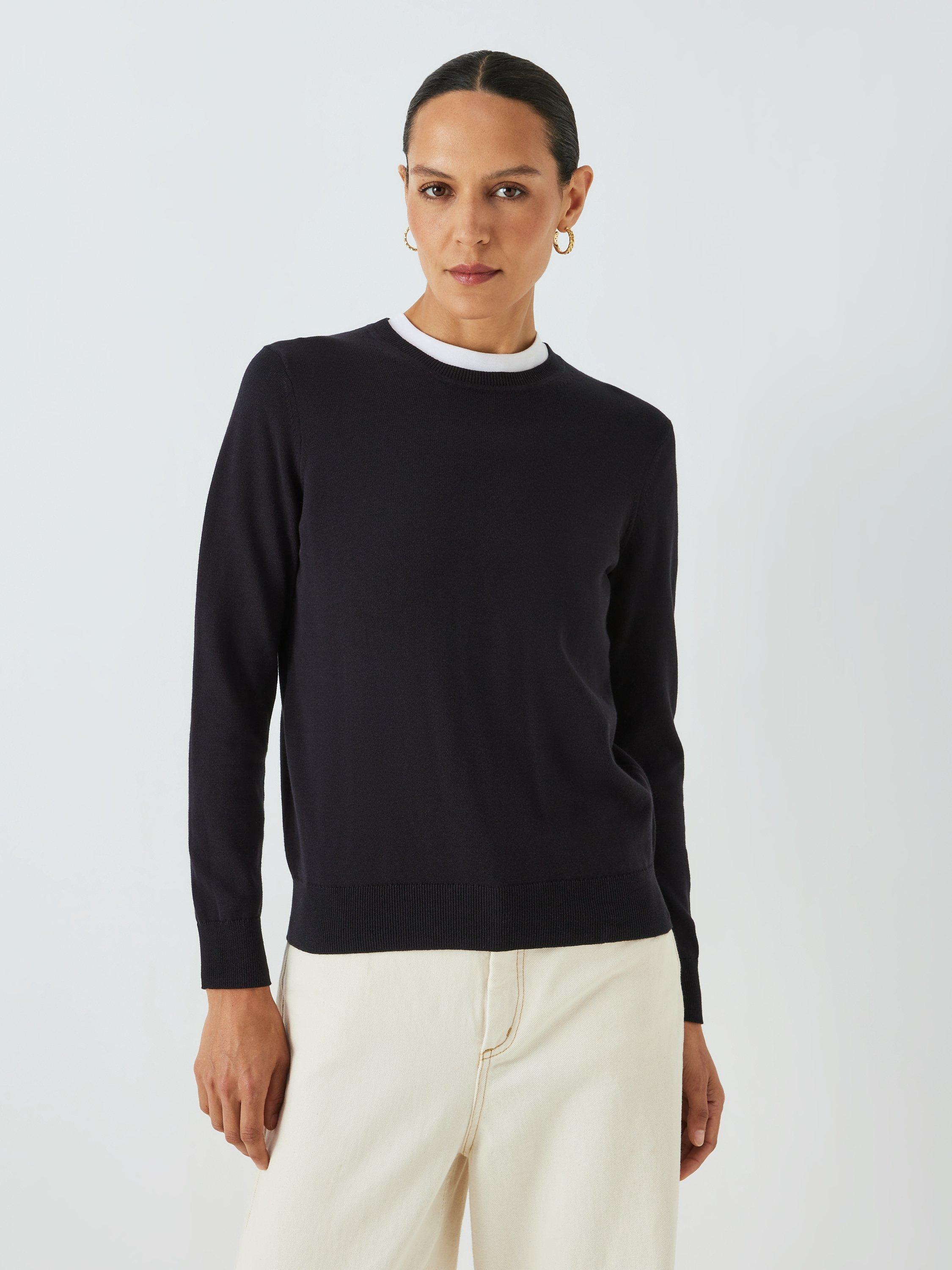 John Lewis Cotton Crew Neck Jumper, Black
