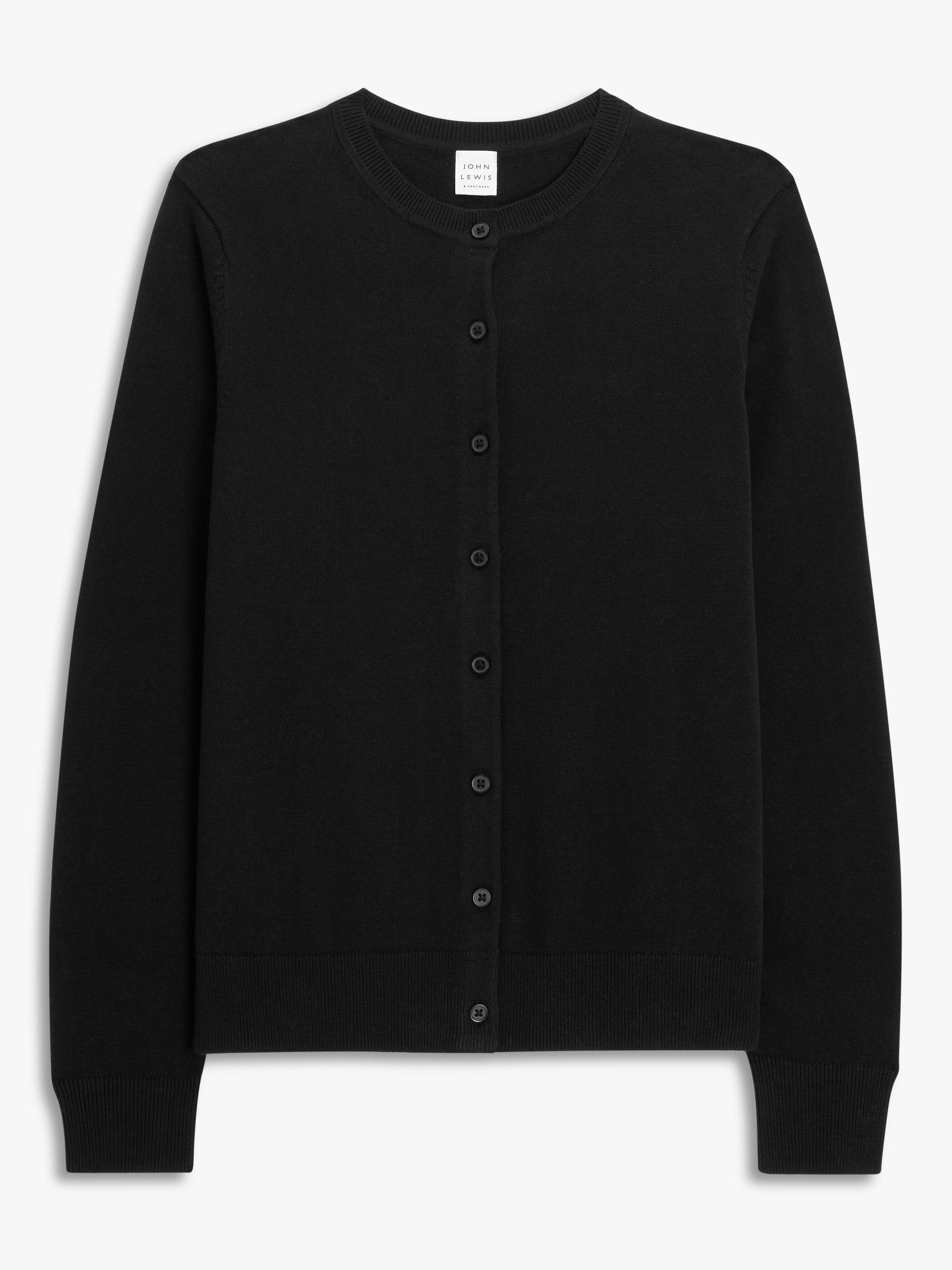 John Lewis Crew Neck Cardigan, Black, 8