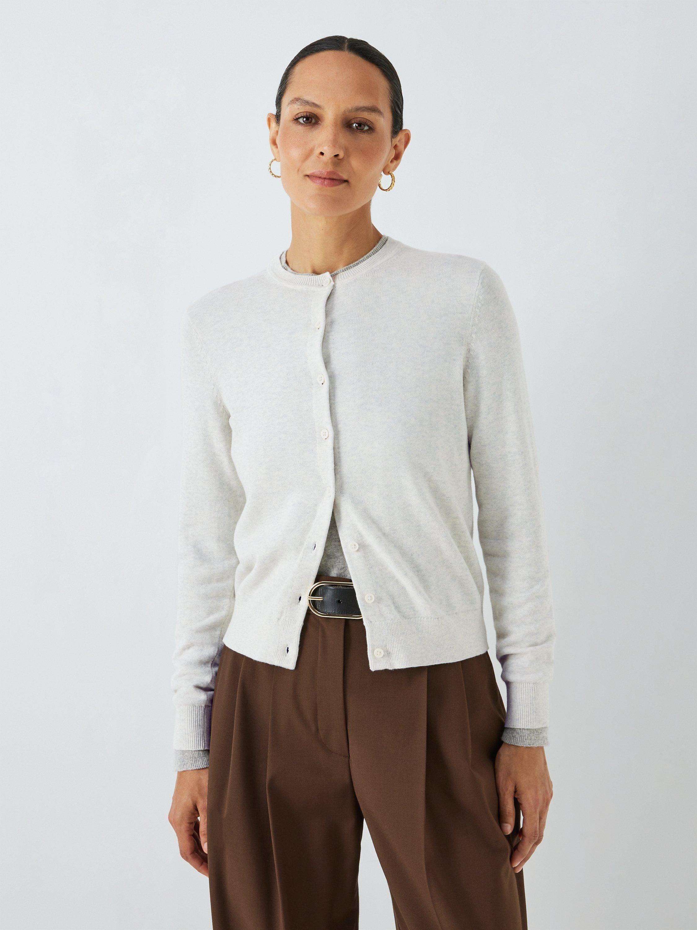 John Lewis Crew Neck Cardigan, Light Grey