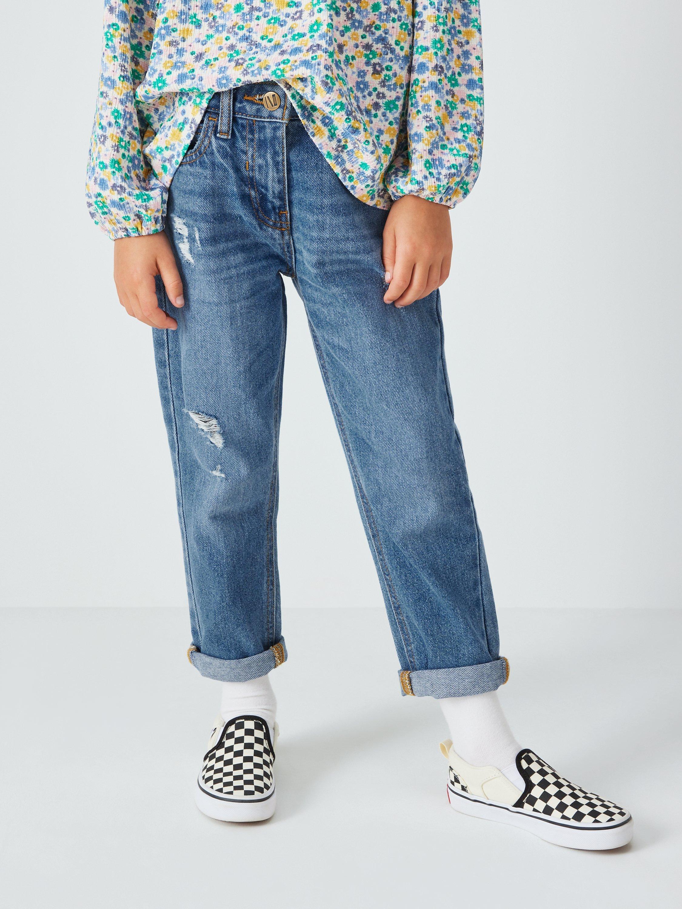 Product image 1 of 6, which shows John Lewis Girl's Mom Jeans, Mid Wash Blue, 3 years