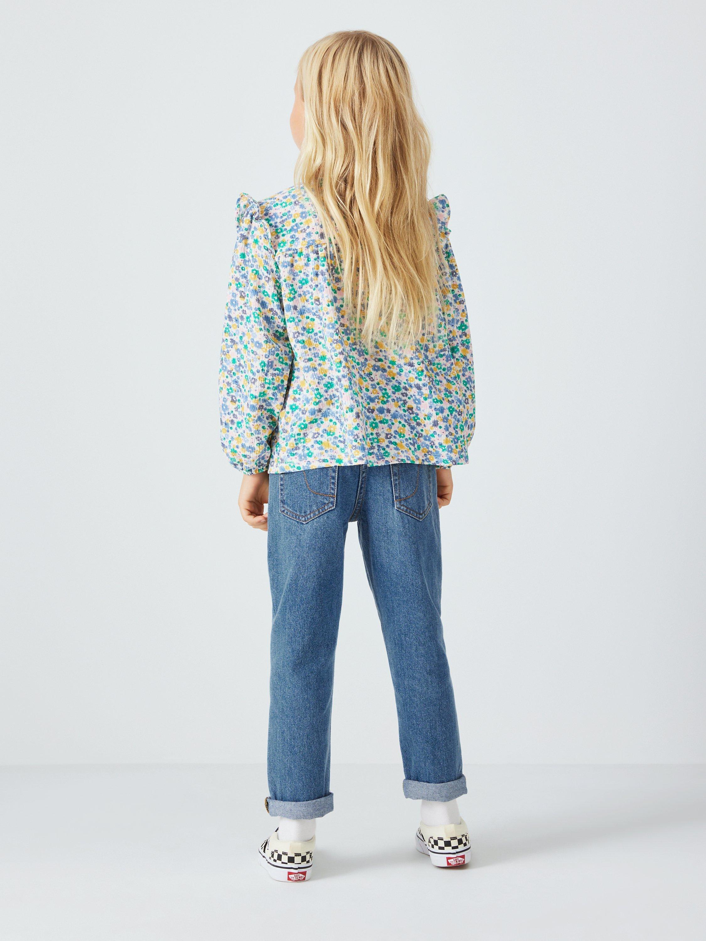 Product image 2 of 6, which shows John Lewis Girl's Mom Jeans, Mid Wash Blue, 3 years