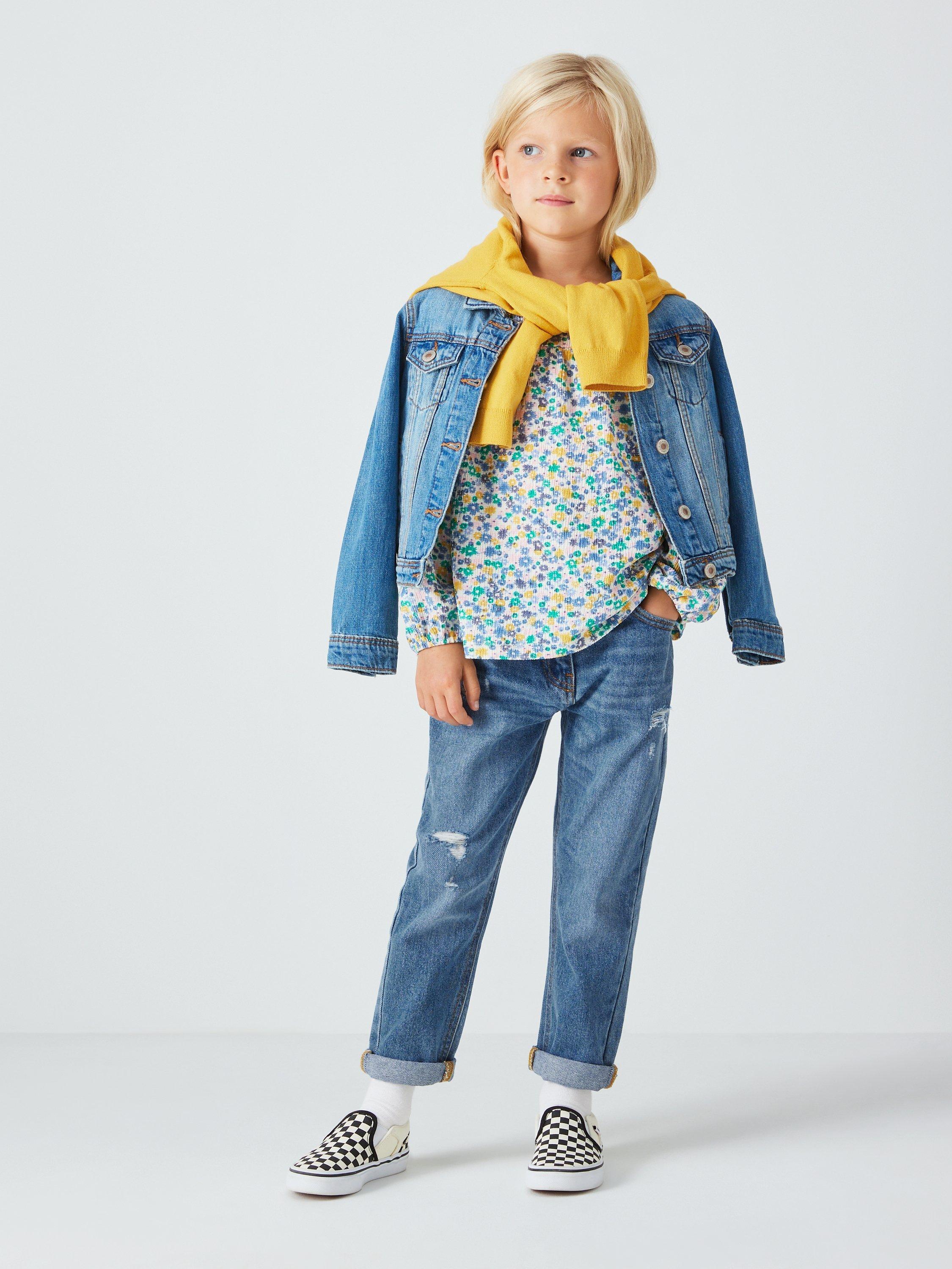 Product image 3 of 6, which shows John Lewis Girl's Mom Jeans, Mid Wash Blue, 3 years