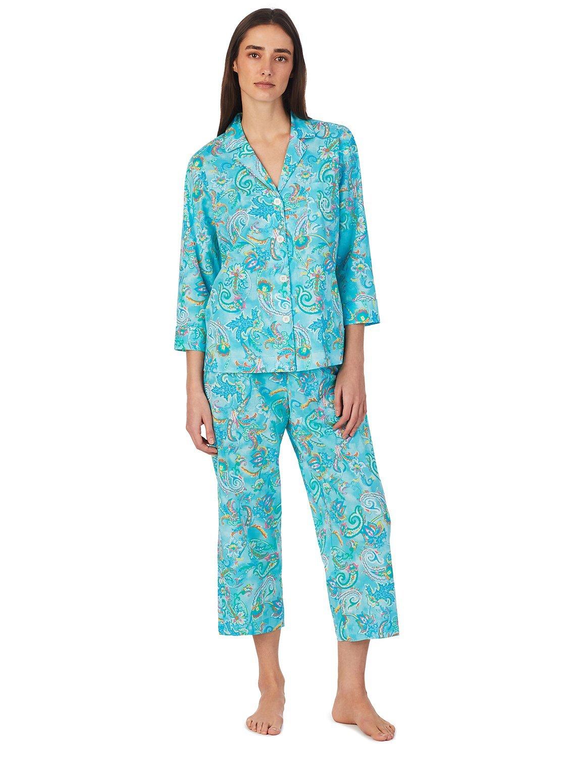 Lauren Ralph Lauren 3/4 Sleeve Floral Print Pyjamas, Turquoise/Multi