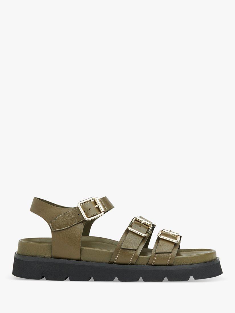 Whistles Jemma Leather Triple Buckle Sandals, Khaki, 7