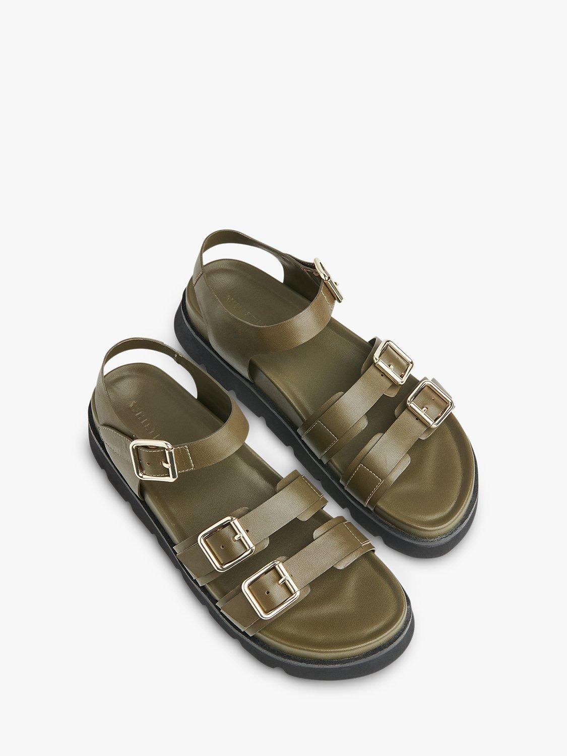 Product image 2 of 4, which shows Whistles Jemma Leather Triple Buckle Sandals, Khaki, 8