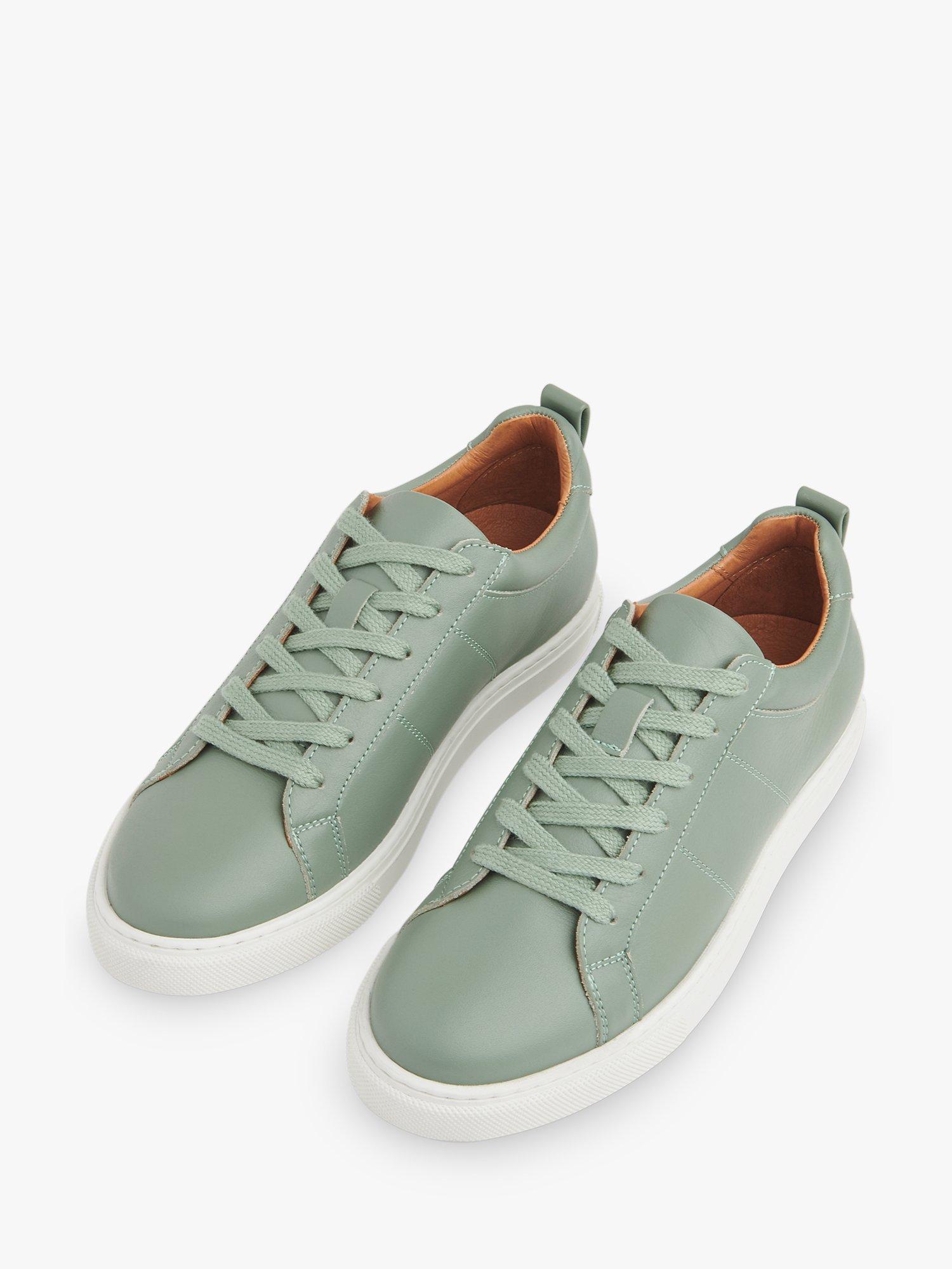 Product image 2 of 4, which shows Whistles Koki Lace Up Low Top Leather Trainers, Pale Green, 5