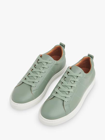 Whistles Koki Lace Up Low Top Leather Trainers - view 2, Pale Green