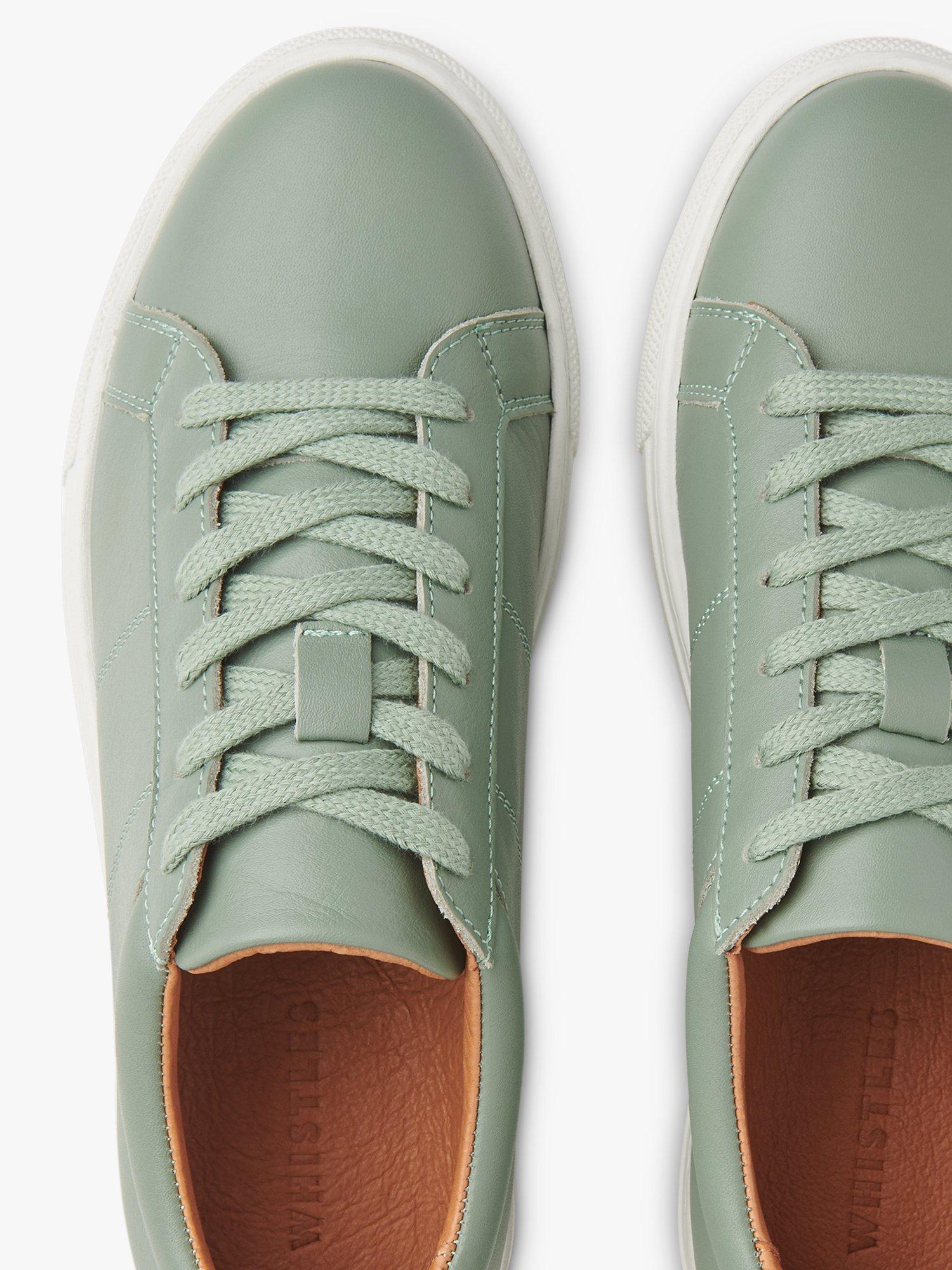 Product image 3 of 4, which shows Whistles Koki Lace Up Low Top Leather Trainers, Pale Green, 5