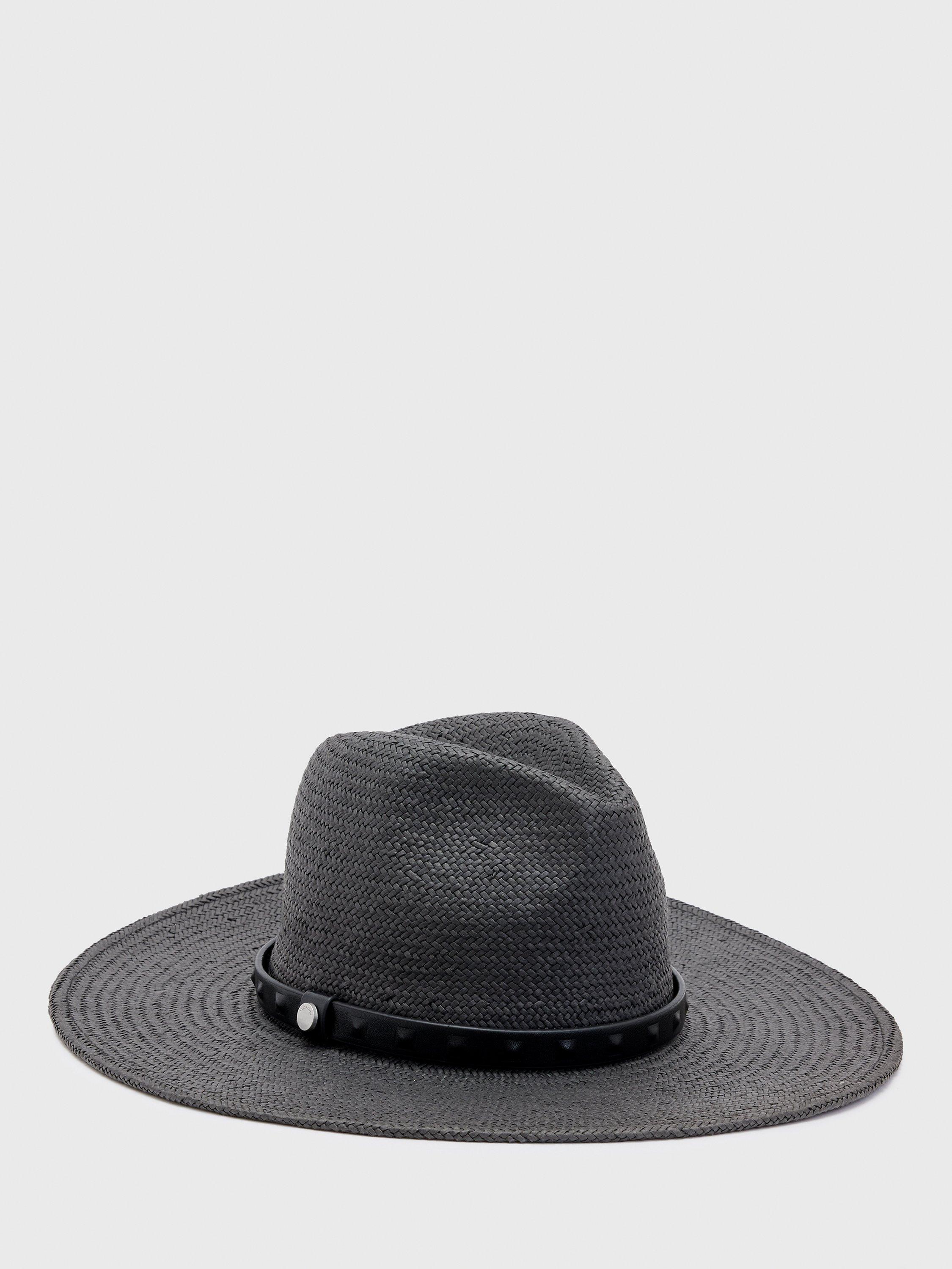 AllSaints Lara Stud Fedora Hat, Black, One Size