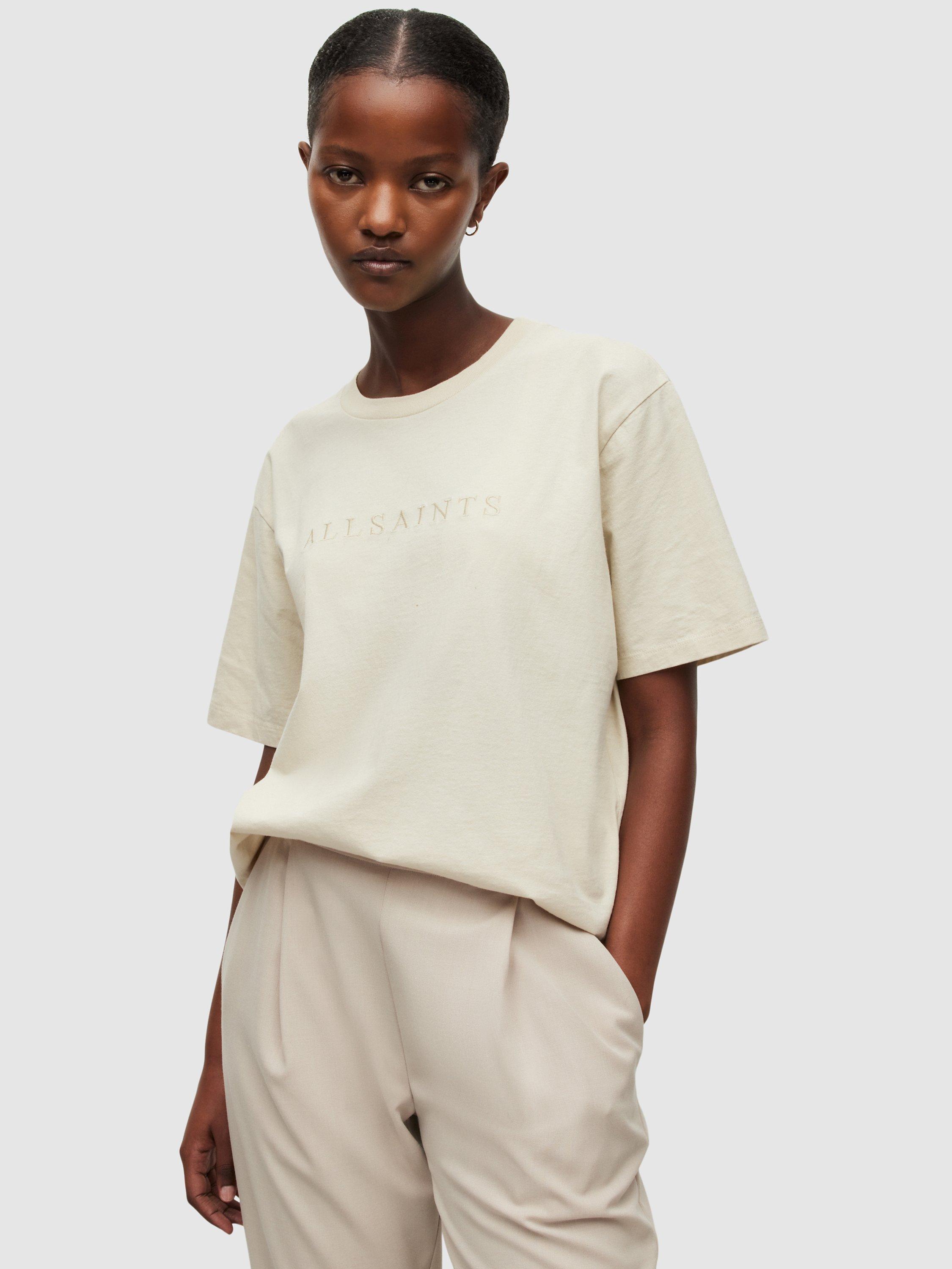 AllSaints Pippa Logo Cotton T-Shirt, Shell White, XS