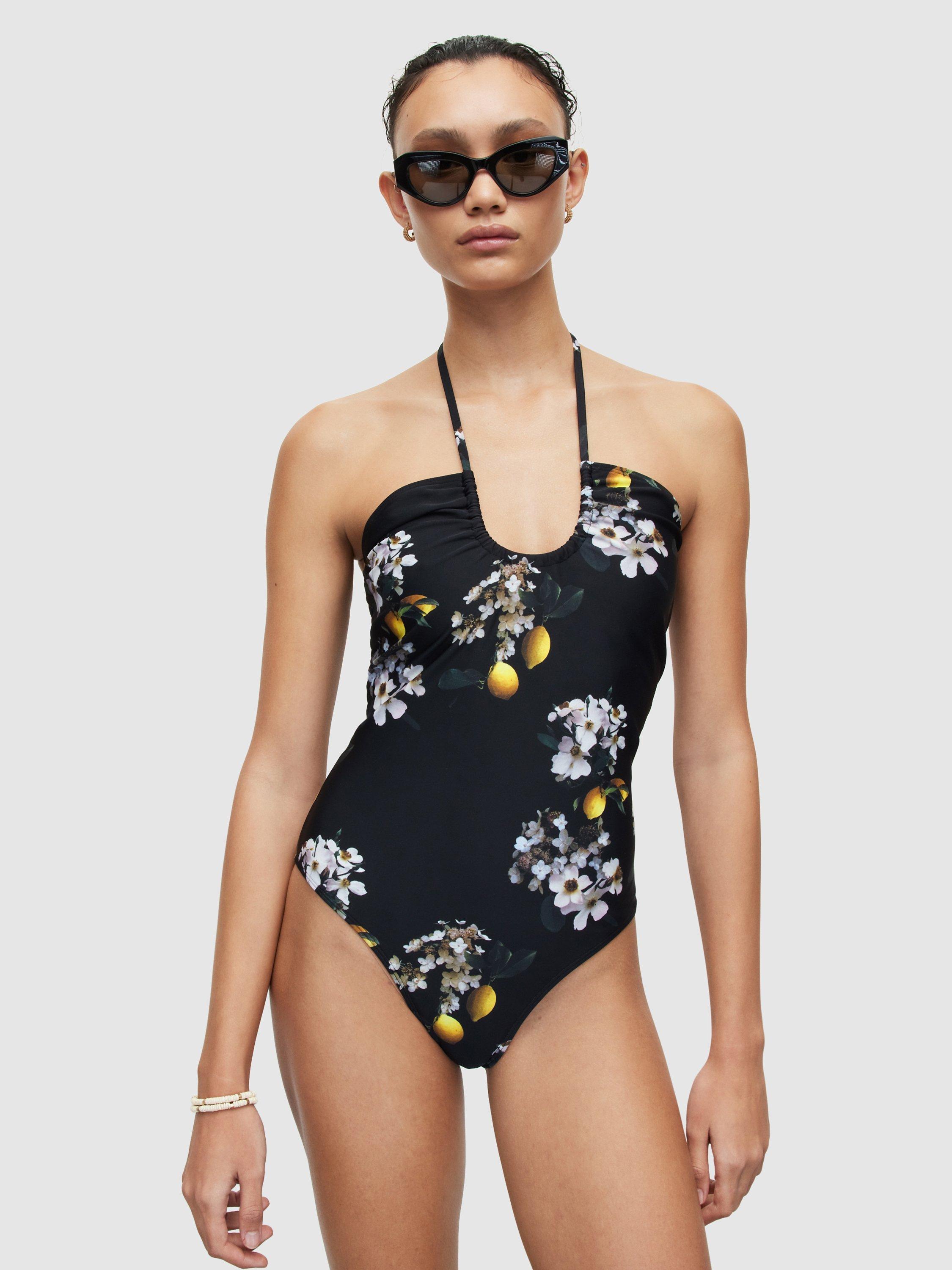 AllSaints Shannah Eugenia Floral Print Swimsuit, Black