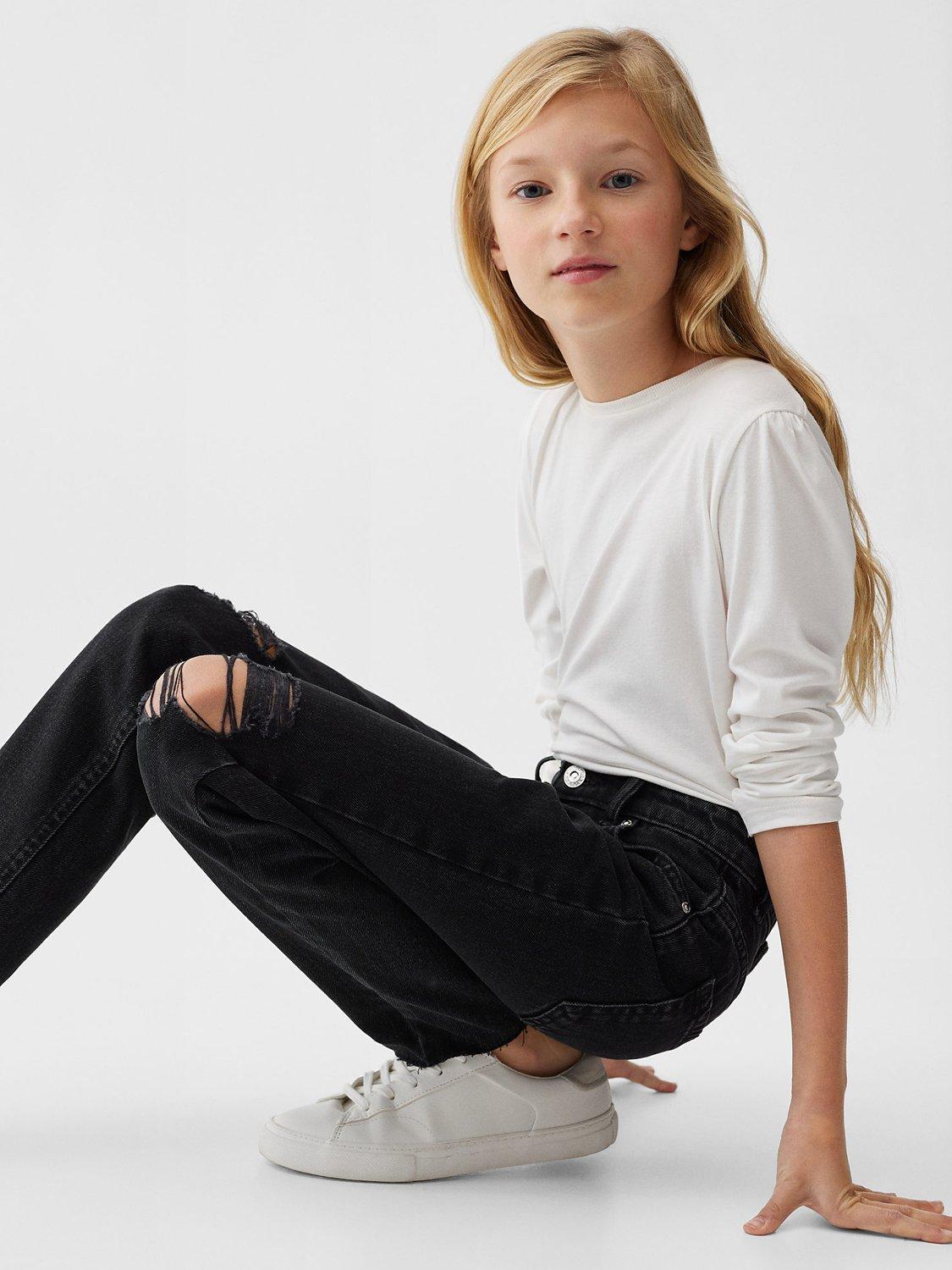 Mango Girl's Mom-Fit Jeans, Black
