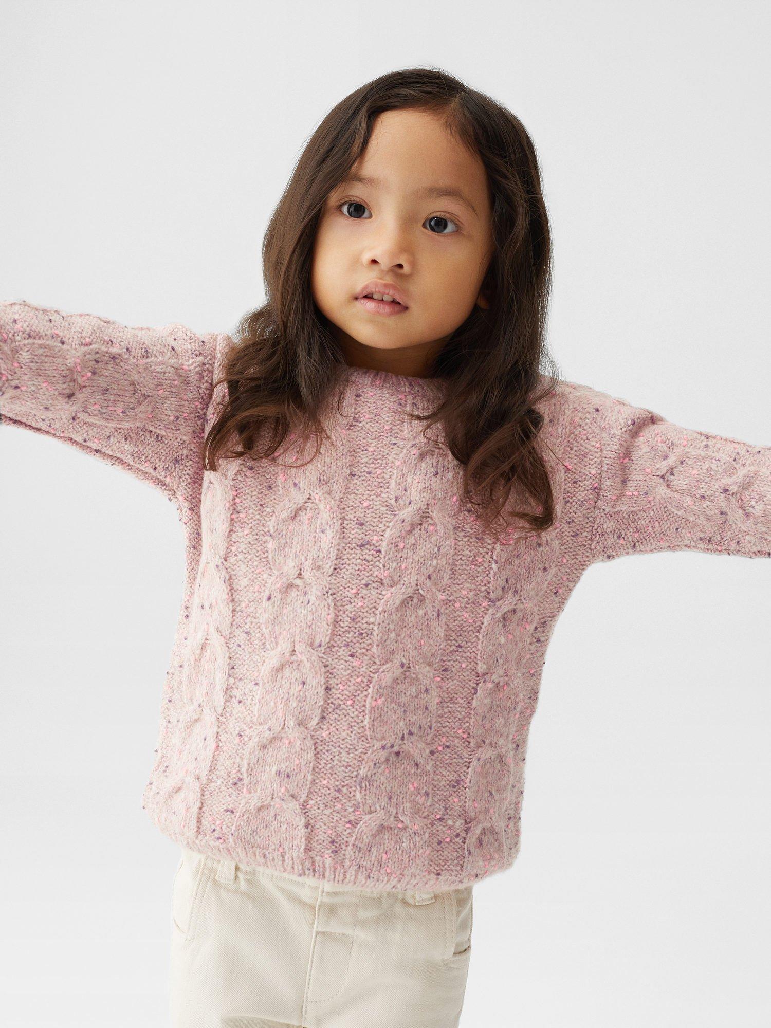 Mango Baby Knitted Braided Sweater, Pastel Pink