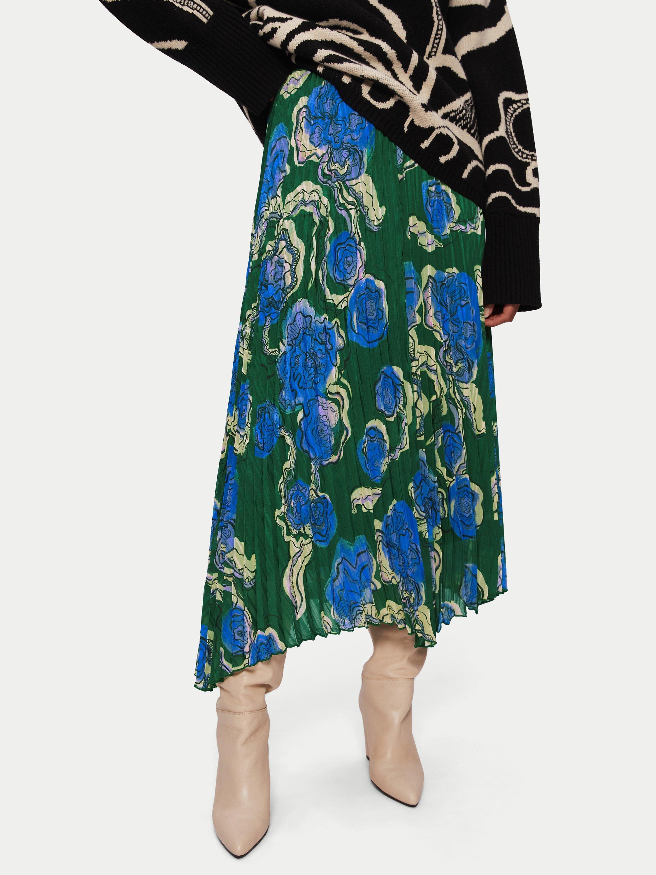 Jigsaw Sharan Ranshi Midi Skirt, Green/Blue