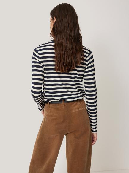 Jigsaw Cotton Slub Stripe Long Sleeve Top - view 2, Navy