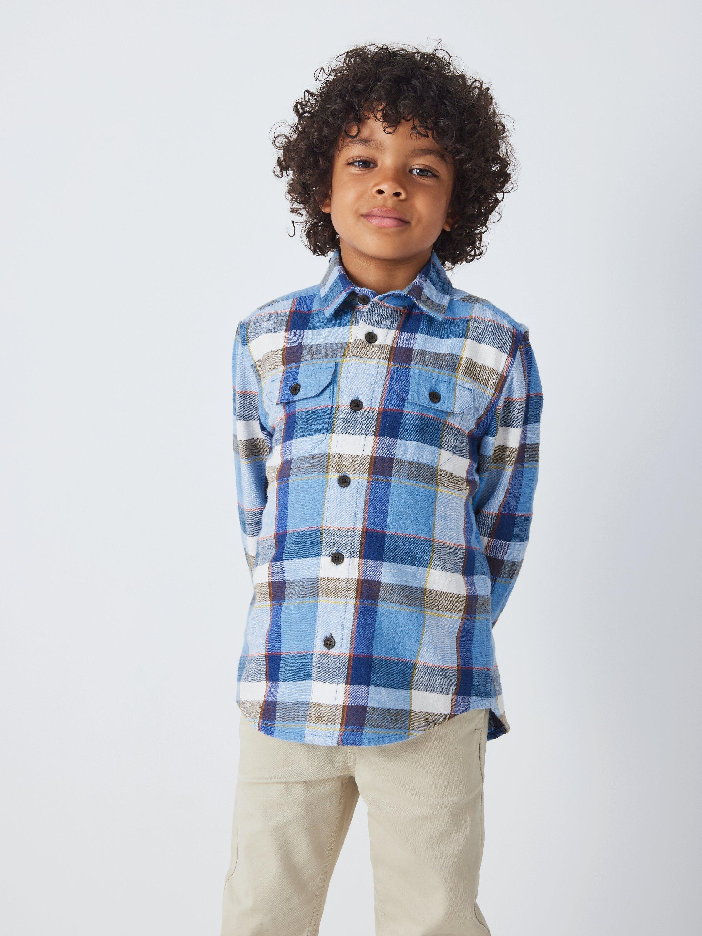 John Lewis Kids' Plaid Check Long Sleeve Shirt, Blue