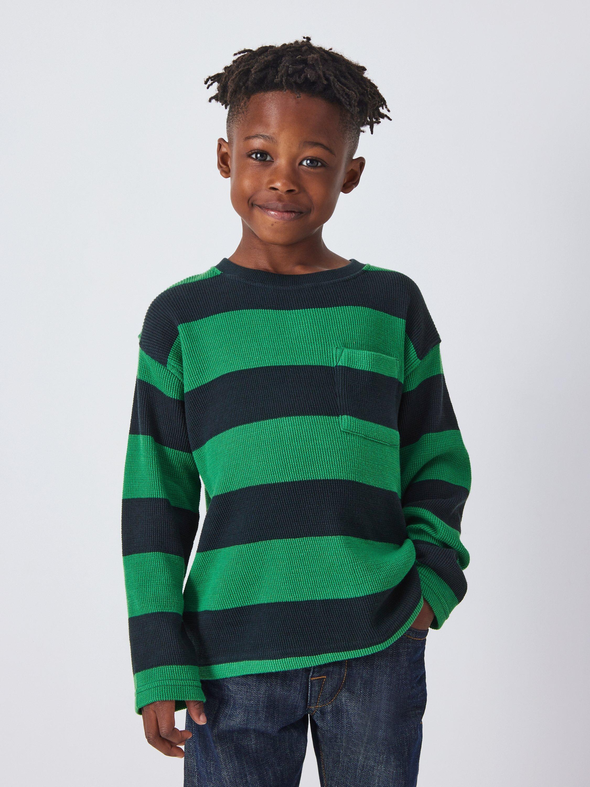 John Lewis Kids' Waffle Stitch Stripe Top, Green