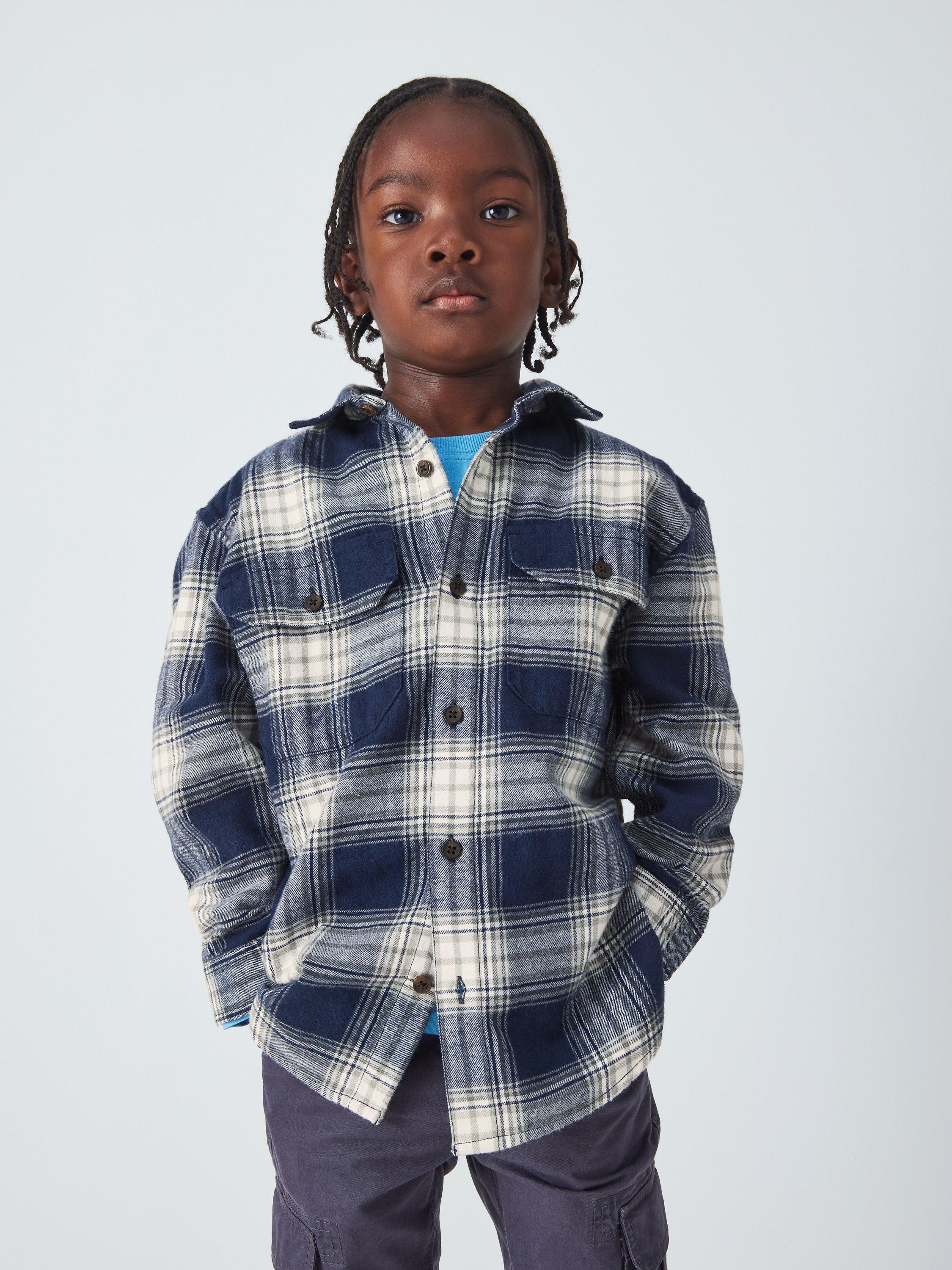 John Lewis Kids' Plaid Check Long Sleeve Shirt, Blue