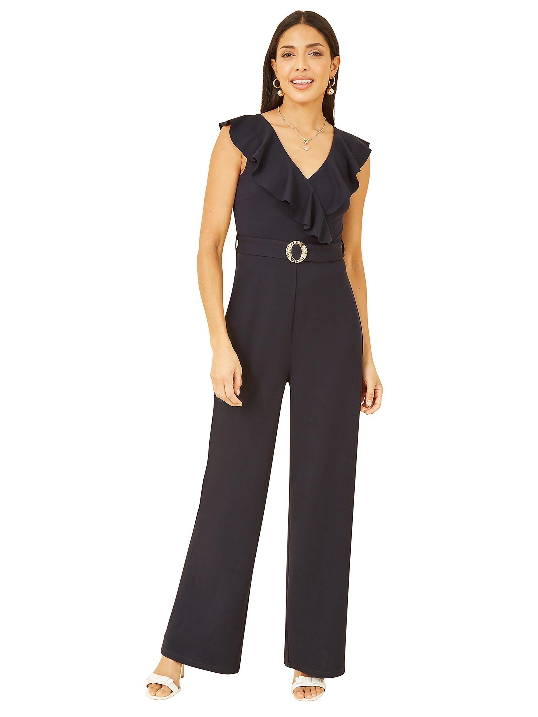 Product image 1 of 2, which shows Mela London Frill Detail Jumpsuit, Navy, 8