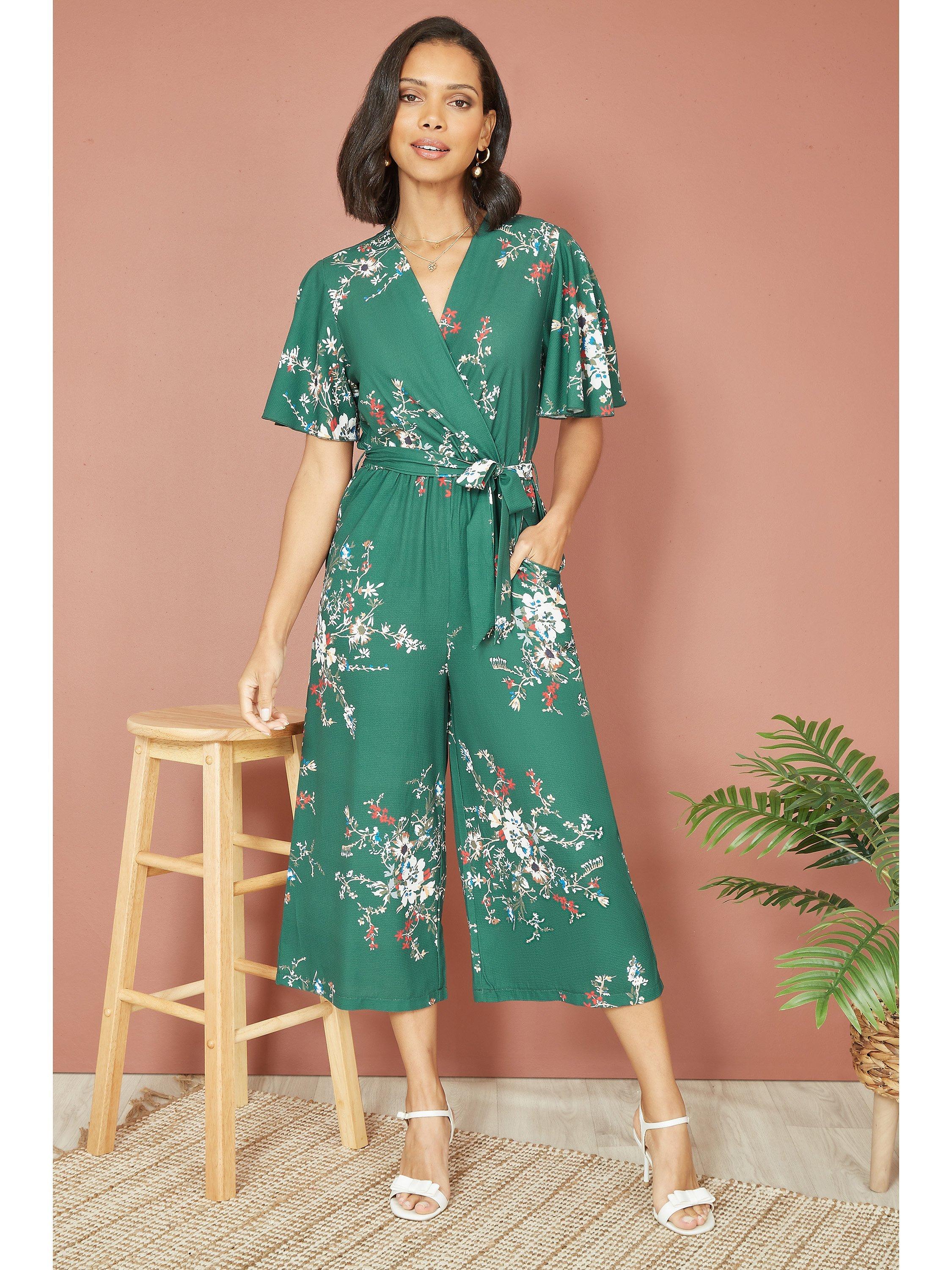 Mela London Mela Floral Print Culotte Jumpsuit, Green