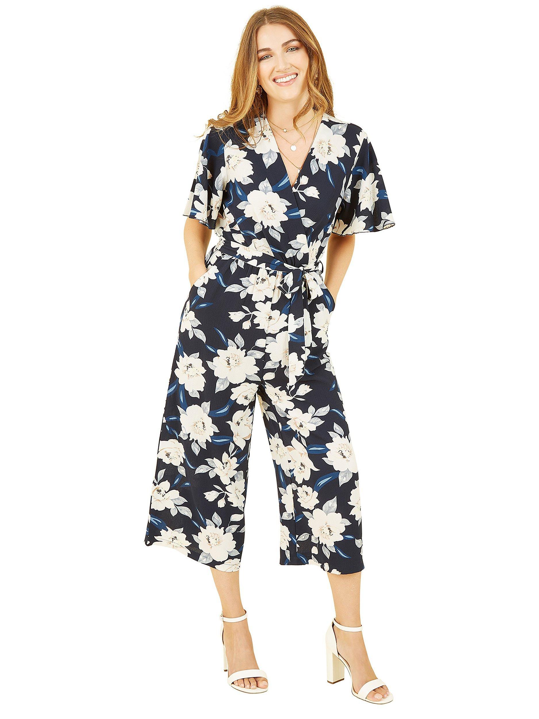 Product image 1 of 6, which shows Mela London Mela London Floral Print Jumpsuit, Navy, 8