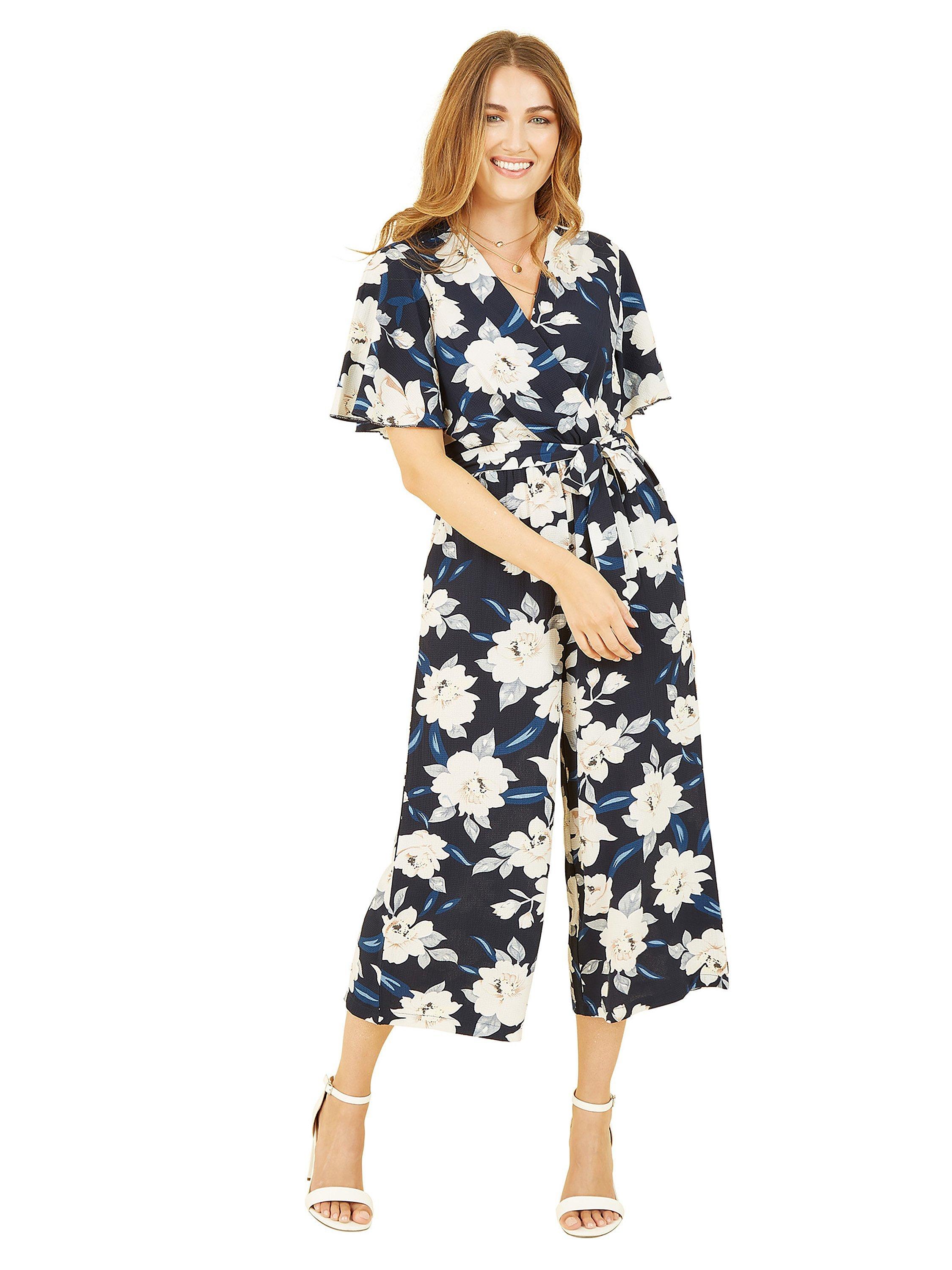Product image 2 of 6, which shows Mela London Mela London Floral Print Jumpsuit, Navy, 8