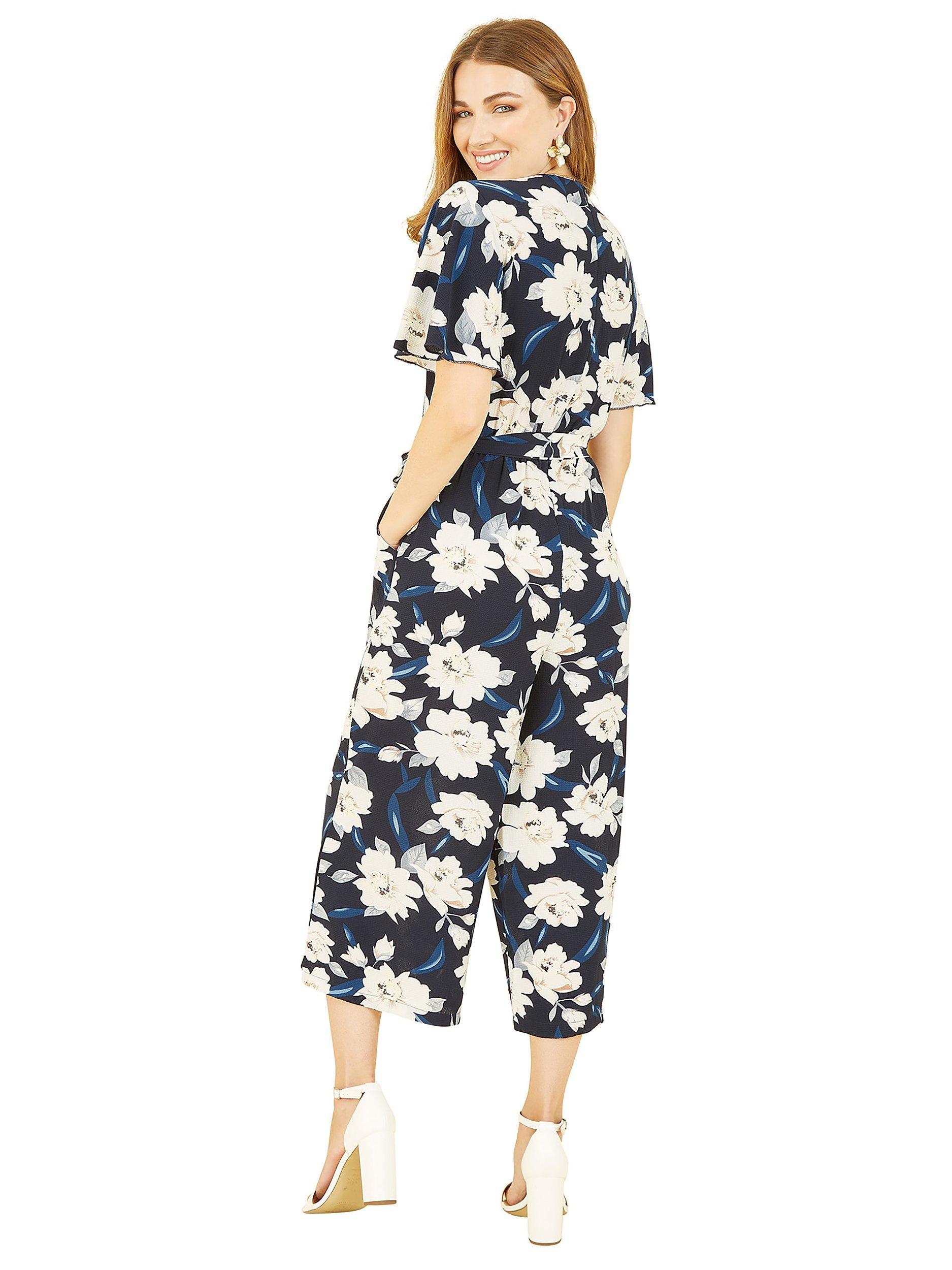 Product image 5 of 6, which shows Mela London Mela London Floral Print Jumpsuit, Navy, 8