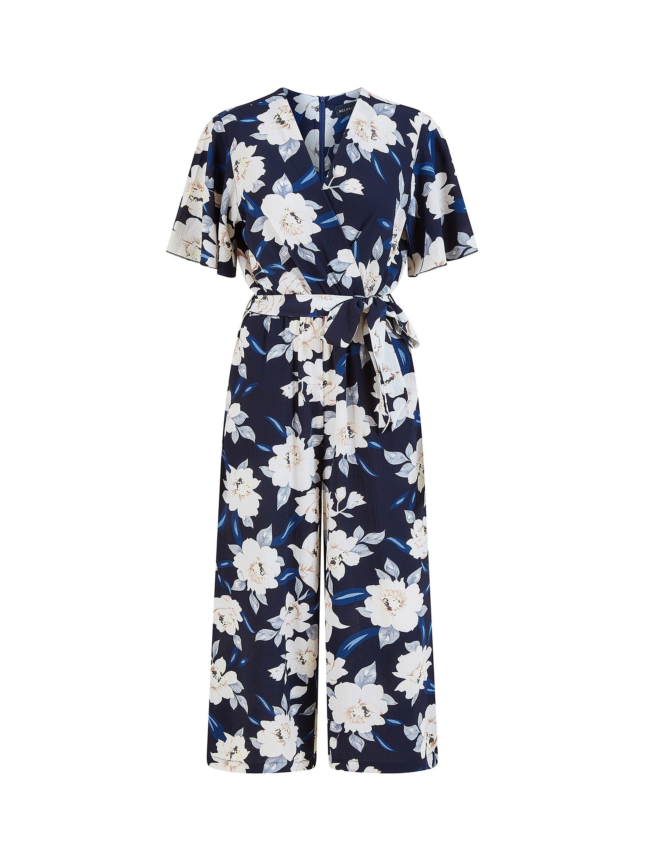 Product image 6 of 6, which shows Mela London Mela London Floral Print Jumpsuit, Navy, 8