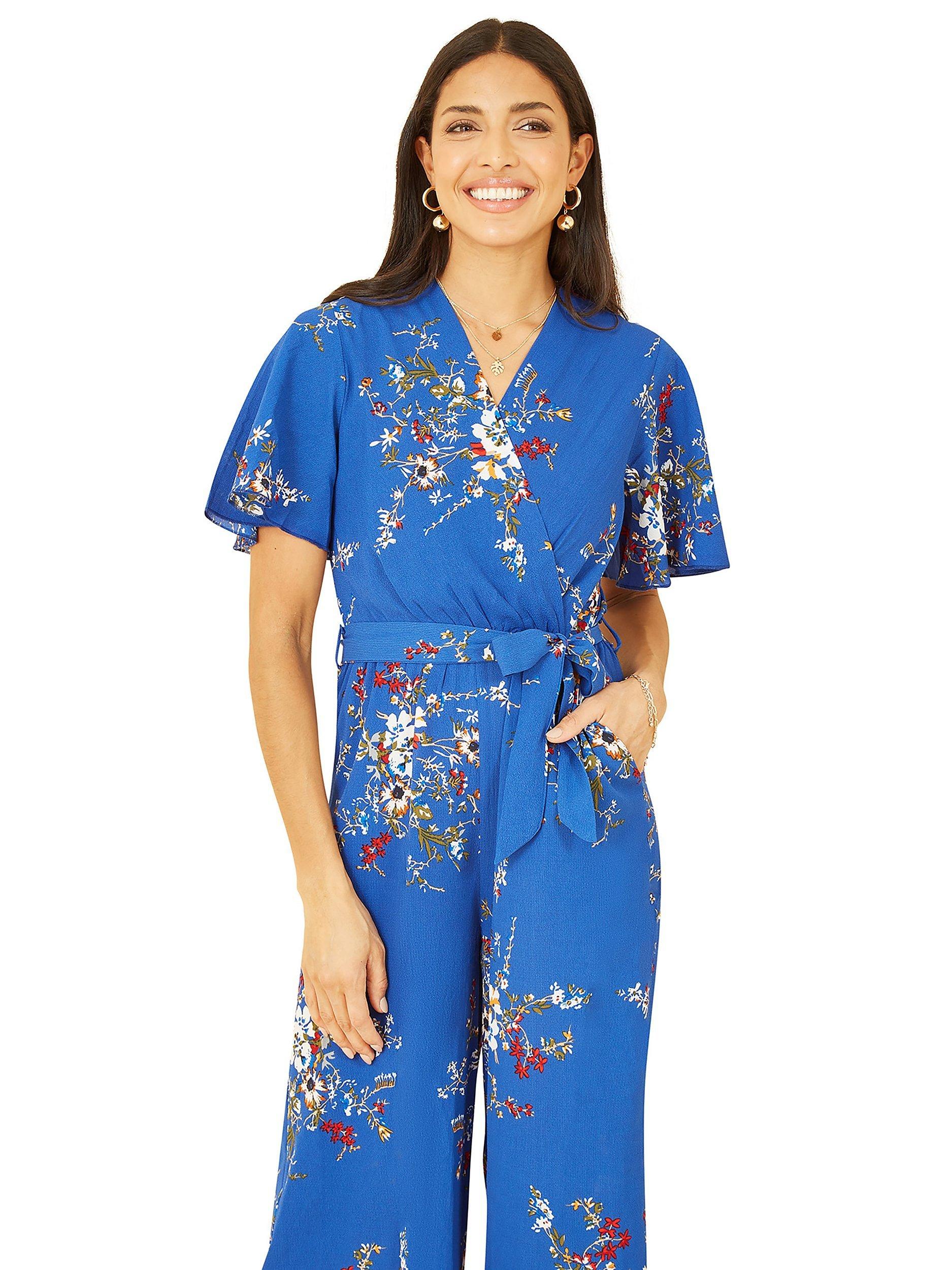 Product image 3 of 5, which shows Mela London Floral Print Wrap Jumpsuit, Blue, 8