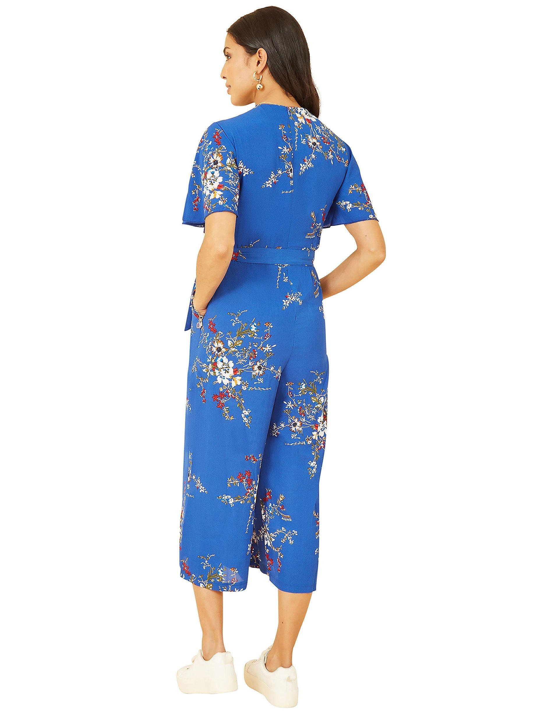 Product image 4 of 5, which shows Mela London Floral Print Wrap Jumpsuit, Blue, 8