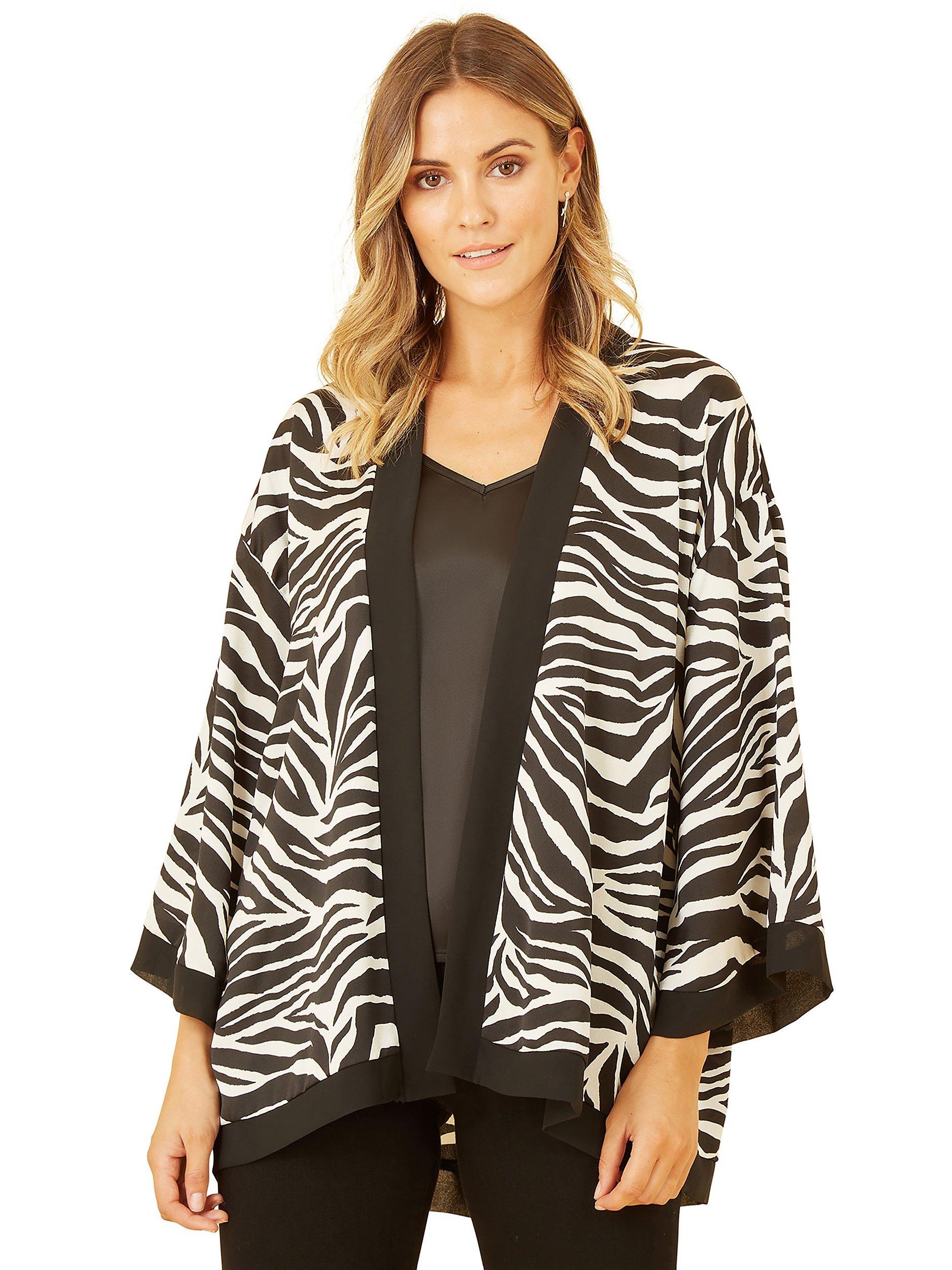 Product image 1 of 5, which shows Mela London Zebra Print Satin Kimono, Black/White, 8