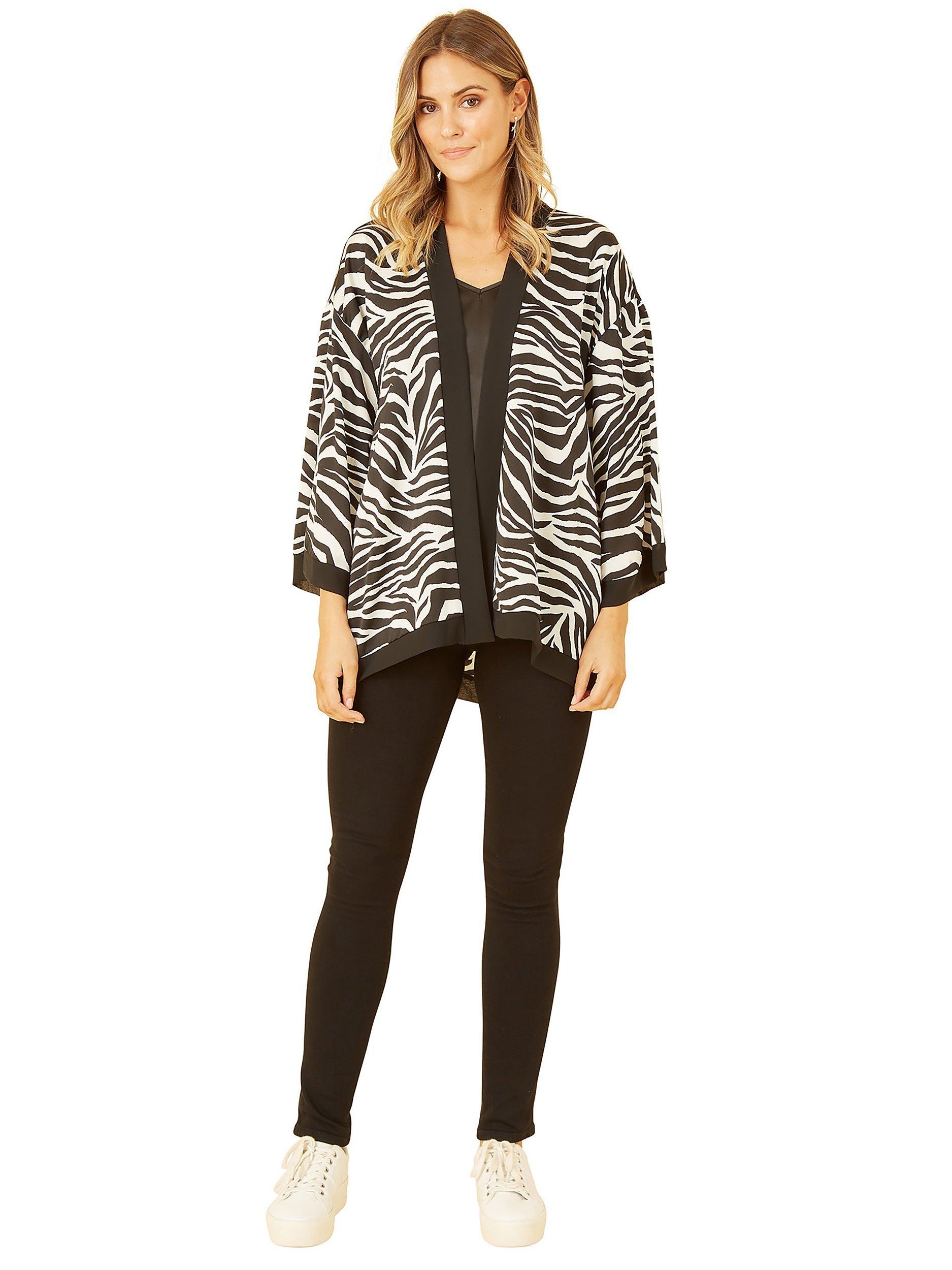 Product image 2 of 5, which shows Mela London Zebra Print Satin Kimono, Black/White, 8