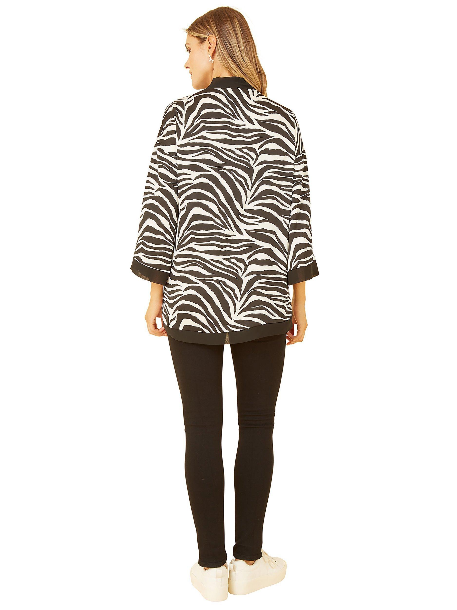 Product image 3 of 5, which shows Mela London Zebra Print Satin Kimono, Black/White, 8