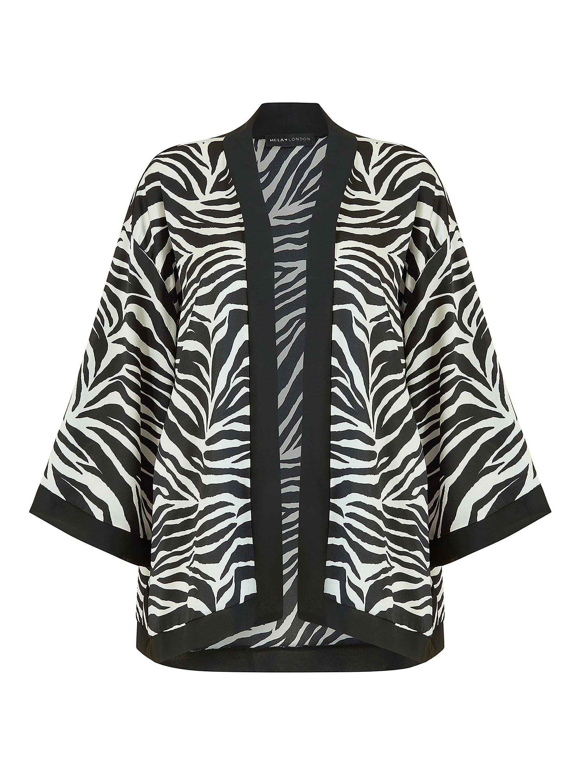 Product image 4 of 5, which shows Mela London Zebra Print Satin Kimono, Black/White, 8