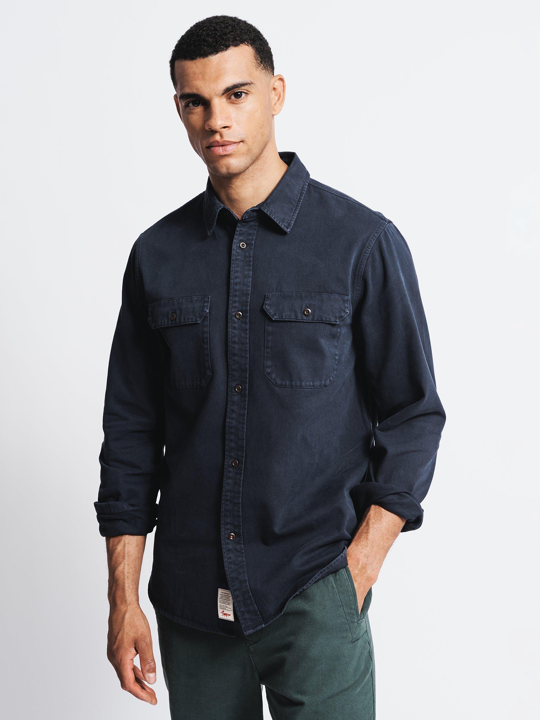 Product image 1 of 4, which shows Aubin Normanby Cotton Twill Shirt, Navy, S
