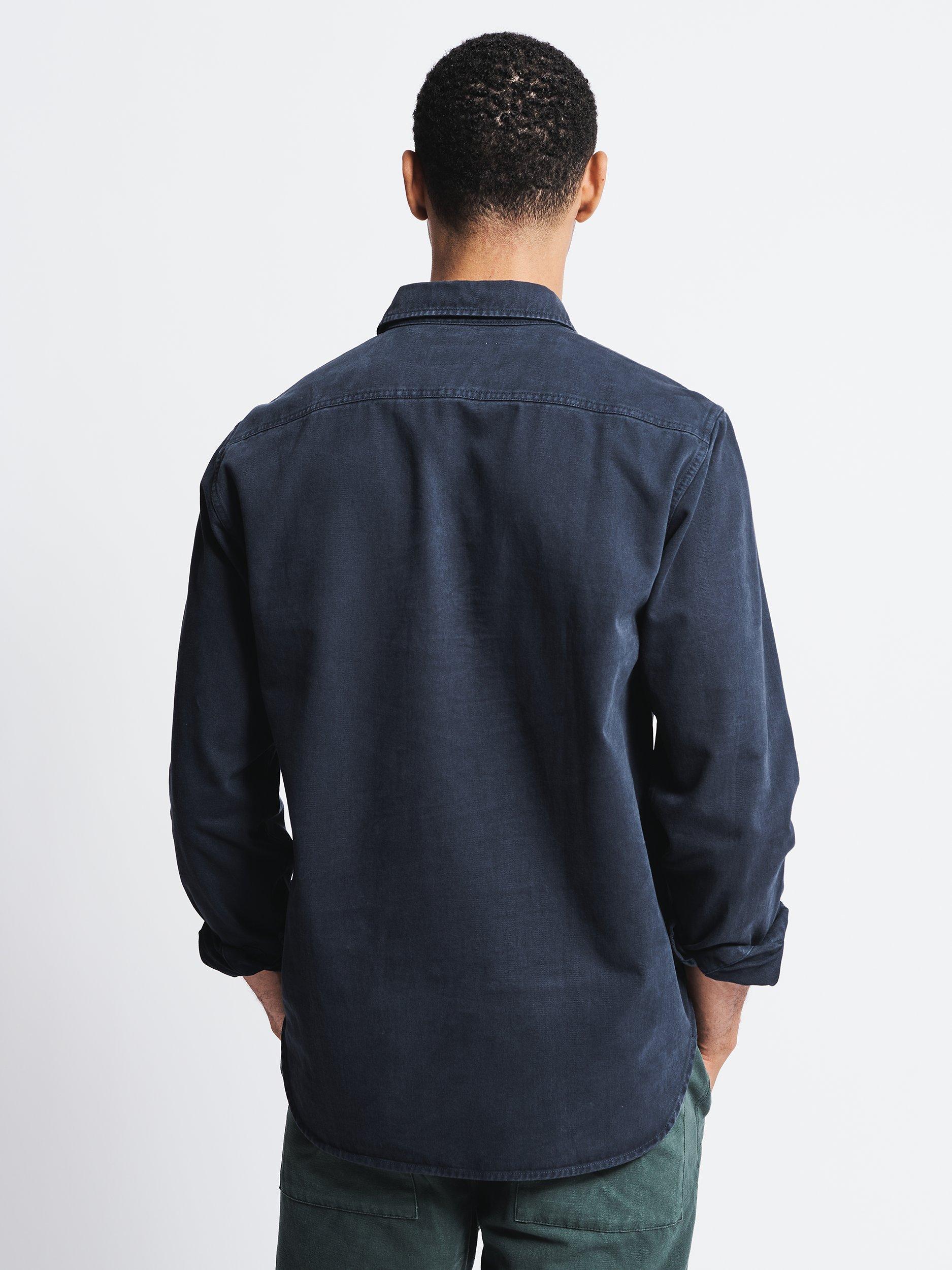 Product image 2 of 4, which shows Aubin Normanby Cotton Twill Shirt, Navy, S
