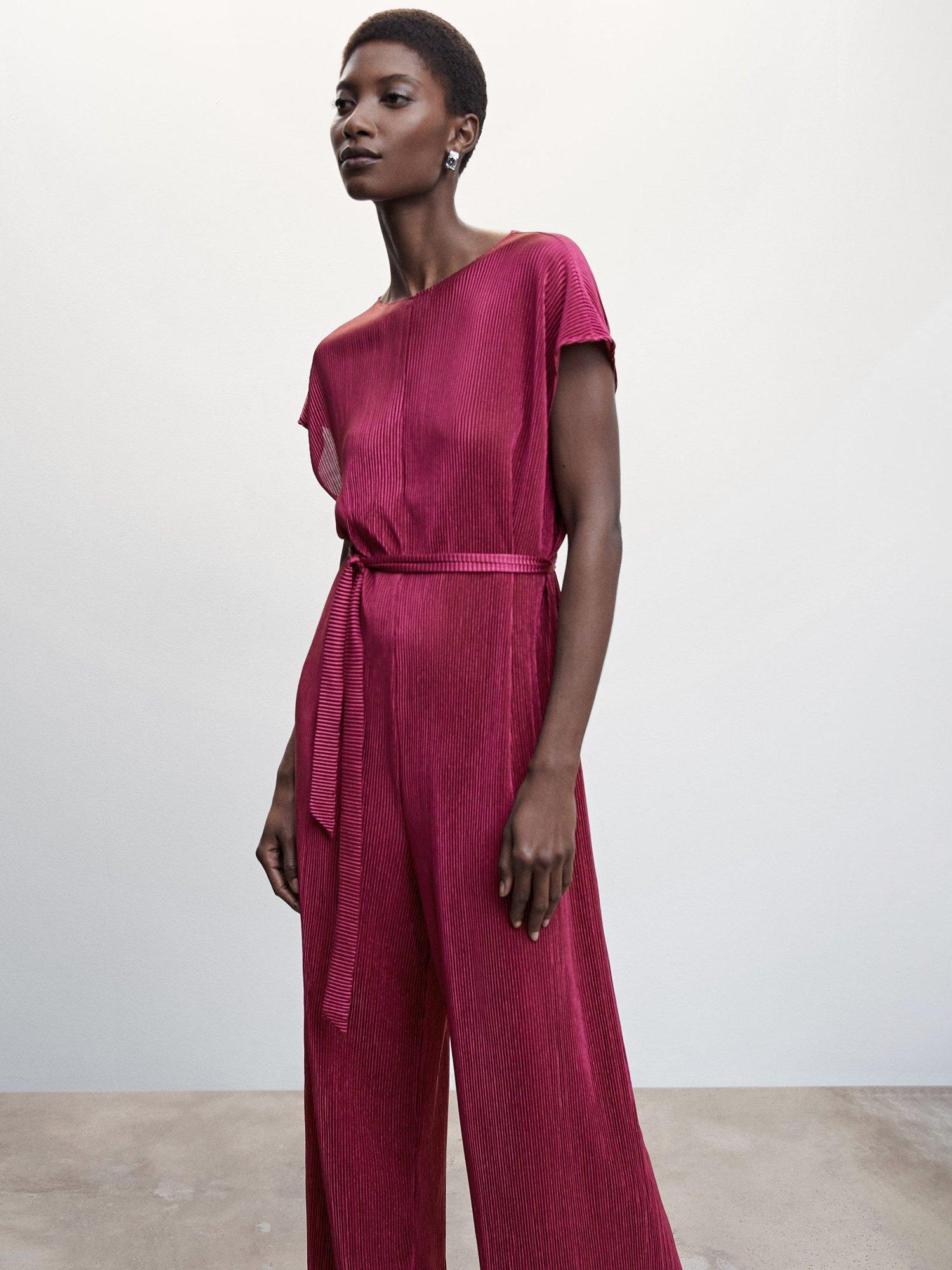 Mango Jungla Satin Pleated Jumpsuit, Medium Purple