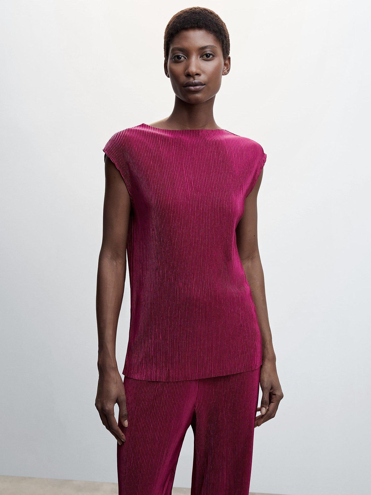 Mango Jungla Pleated Top, Medium Purple
