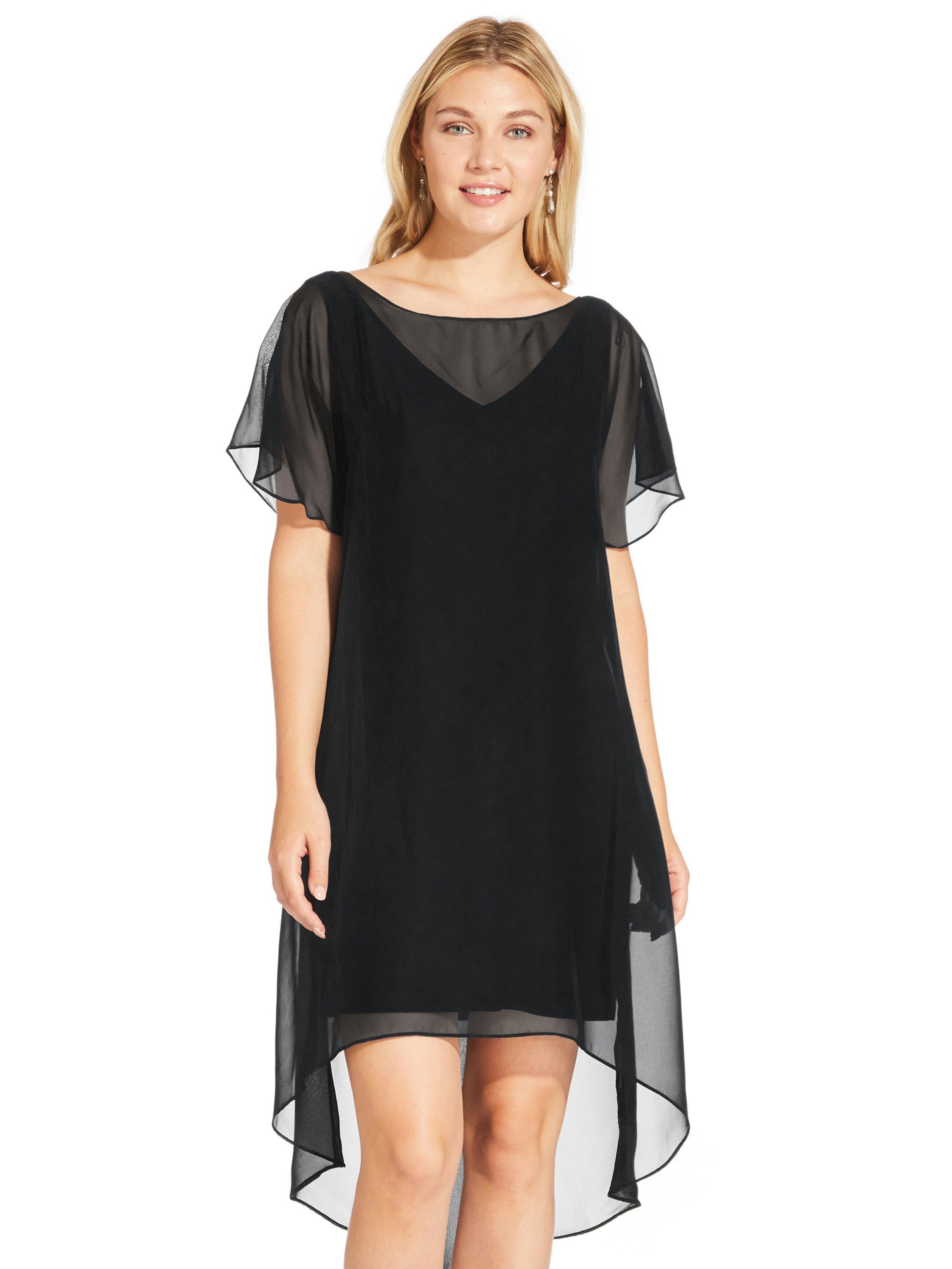 Adrianna Papell Chiffon Overlay Draped Dress, Black
