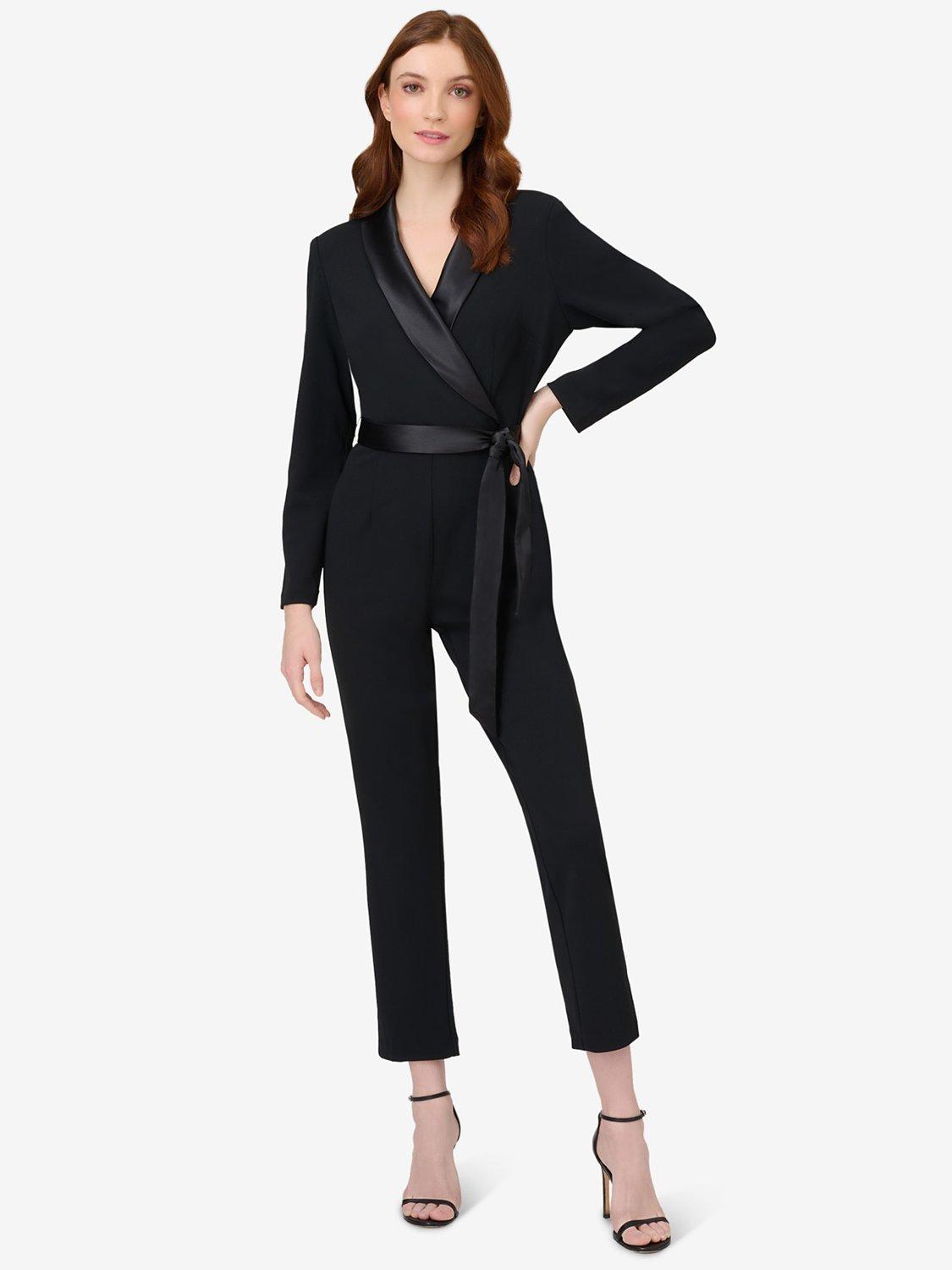 Product image 1 of 4, which shows Adrianna Papell Crepe Tuxedo Jumpsuit, Black, 6