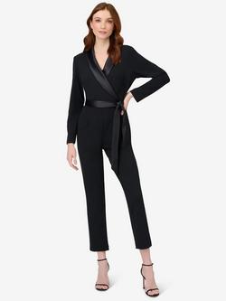 Adrianna Papell Crepe Tuxedo Jumpsuit, Black, Black
