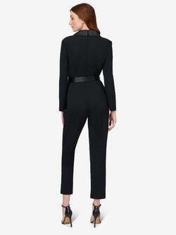 Adrianna Papell Crepe Tuxedo Jumpsuit, Black - view 2, Black