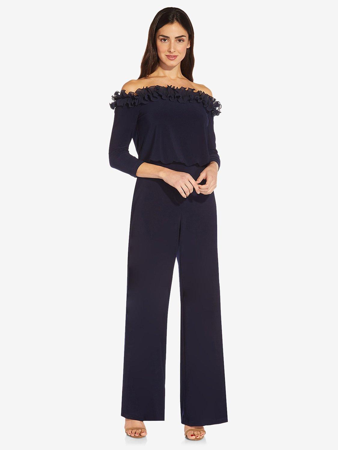 Adrianna Papell Ruffled Blouson Jumpsuit, Navy