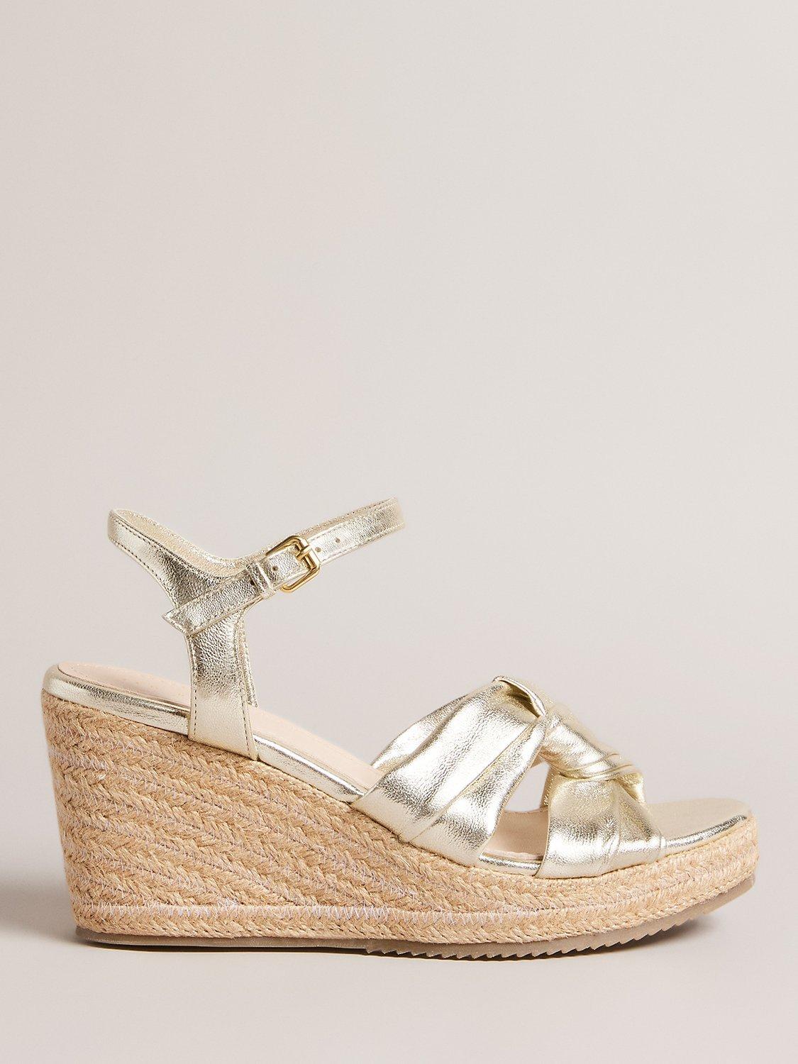 Ted Baker Carda Knotted Wedge Leather Espadrille Sandals, Gold