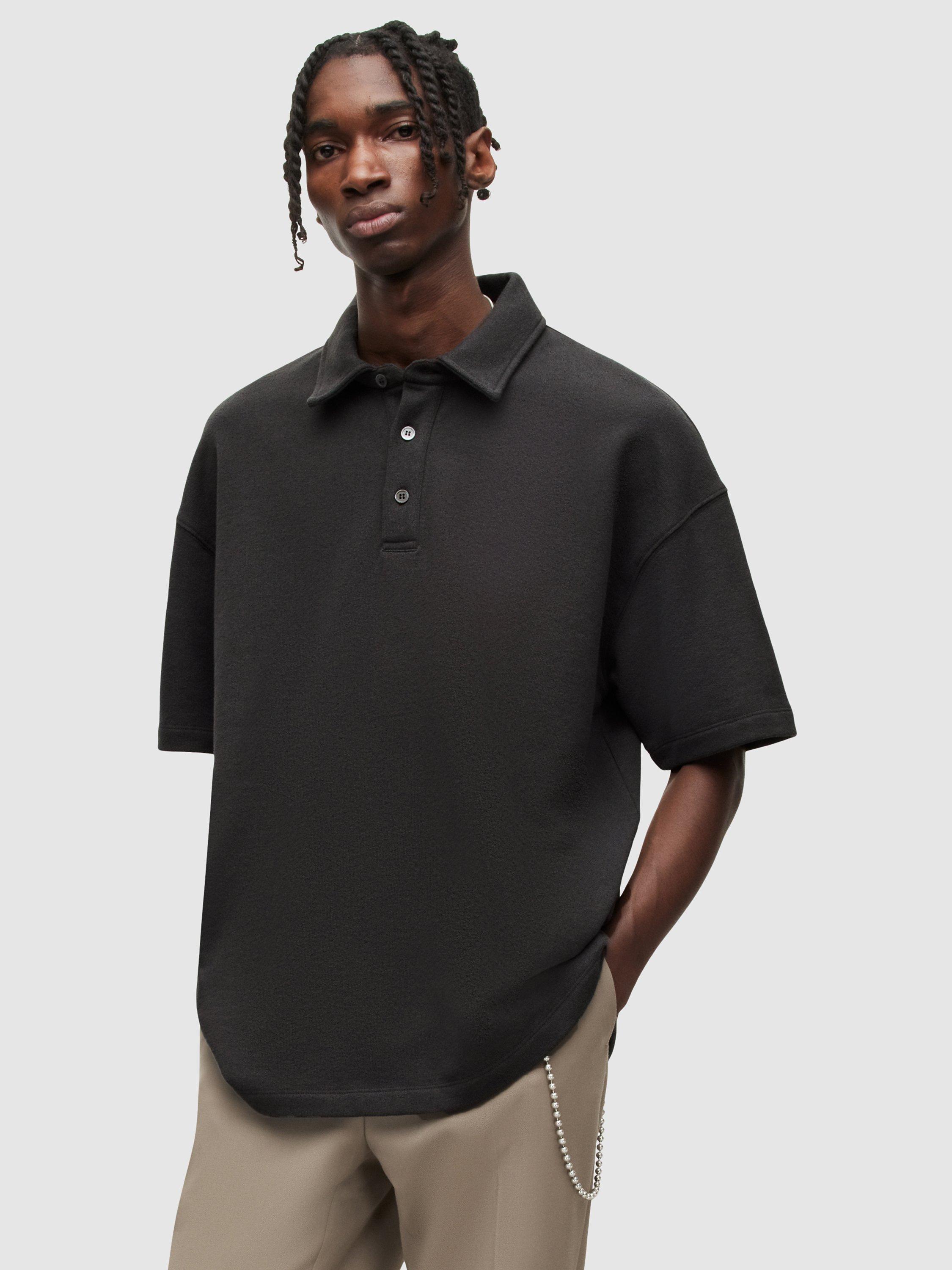 AllSaints Easton Short Sleeve Polo Top, Washed Black