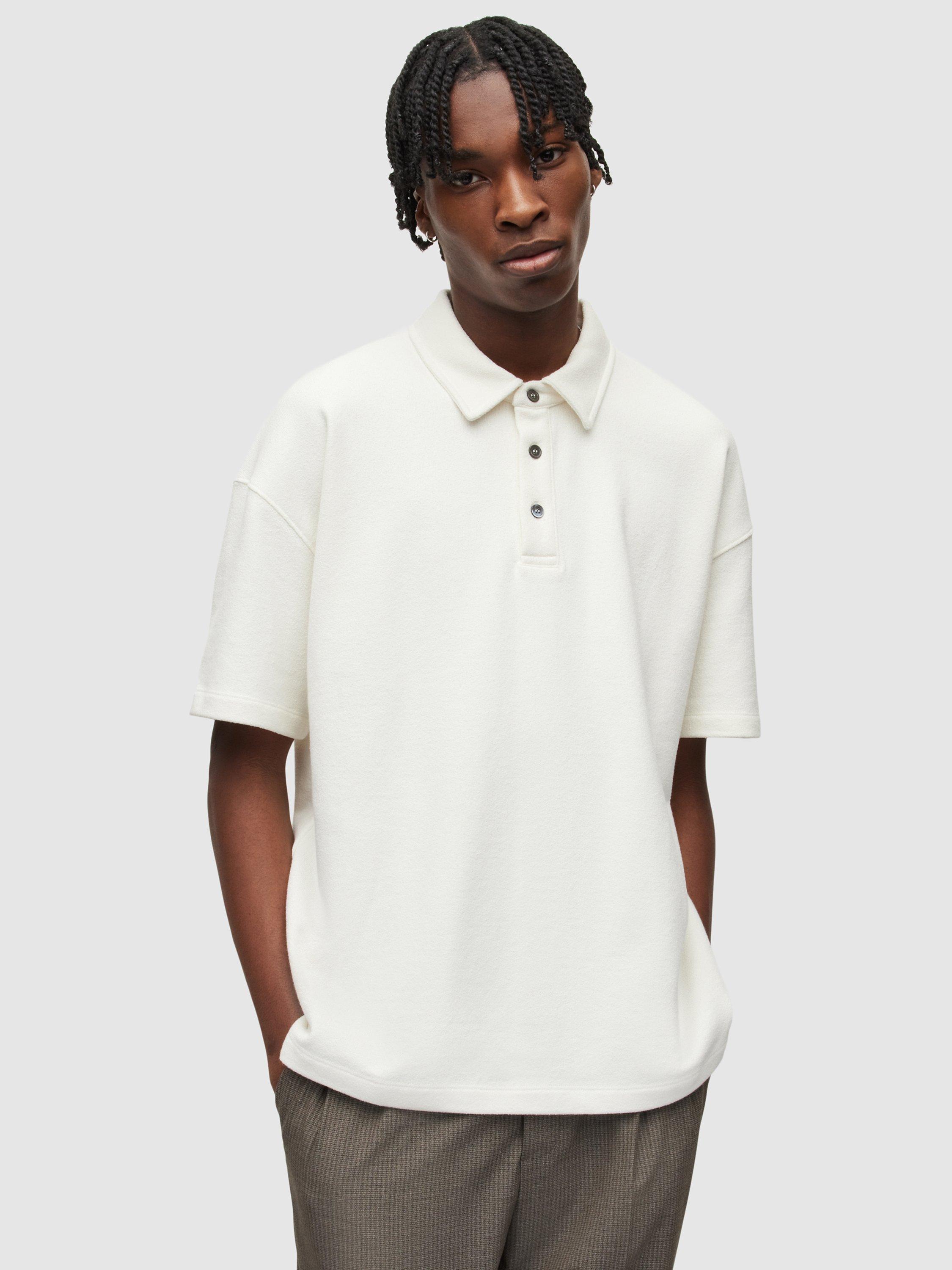 AllSaints Easton Short Sleeve Polo Top, Chalk White